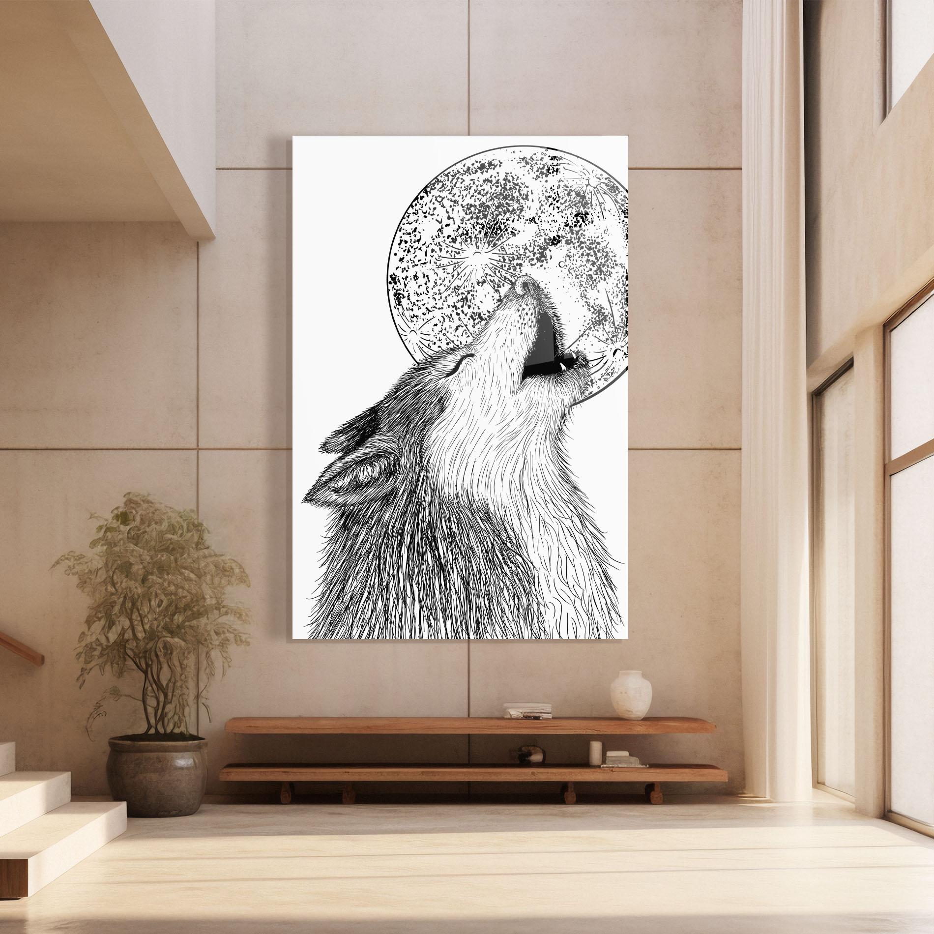 Glasbild Pretty Moon Wolf mockup 8