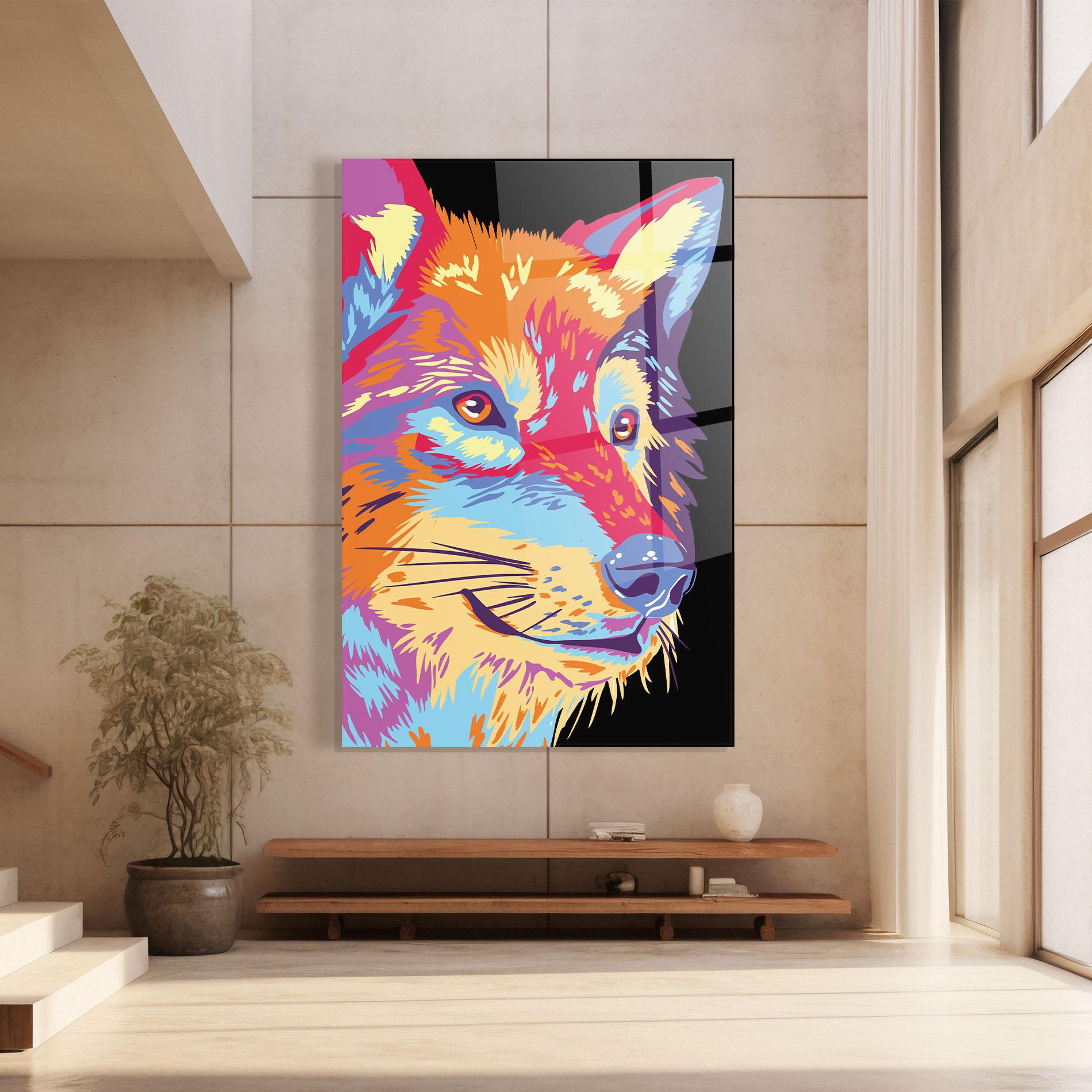 Glasbild Purple Orange Wolf mockup 8