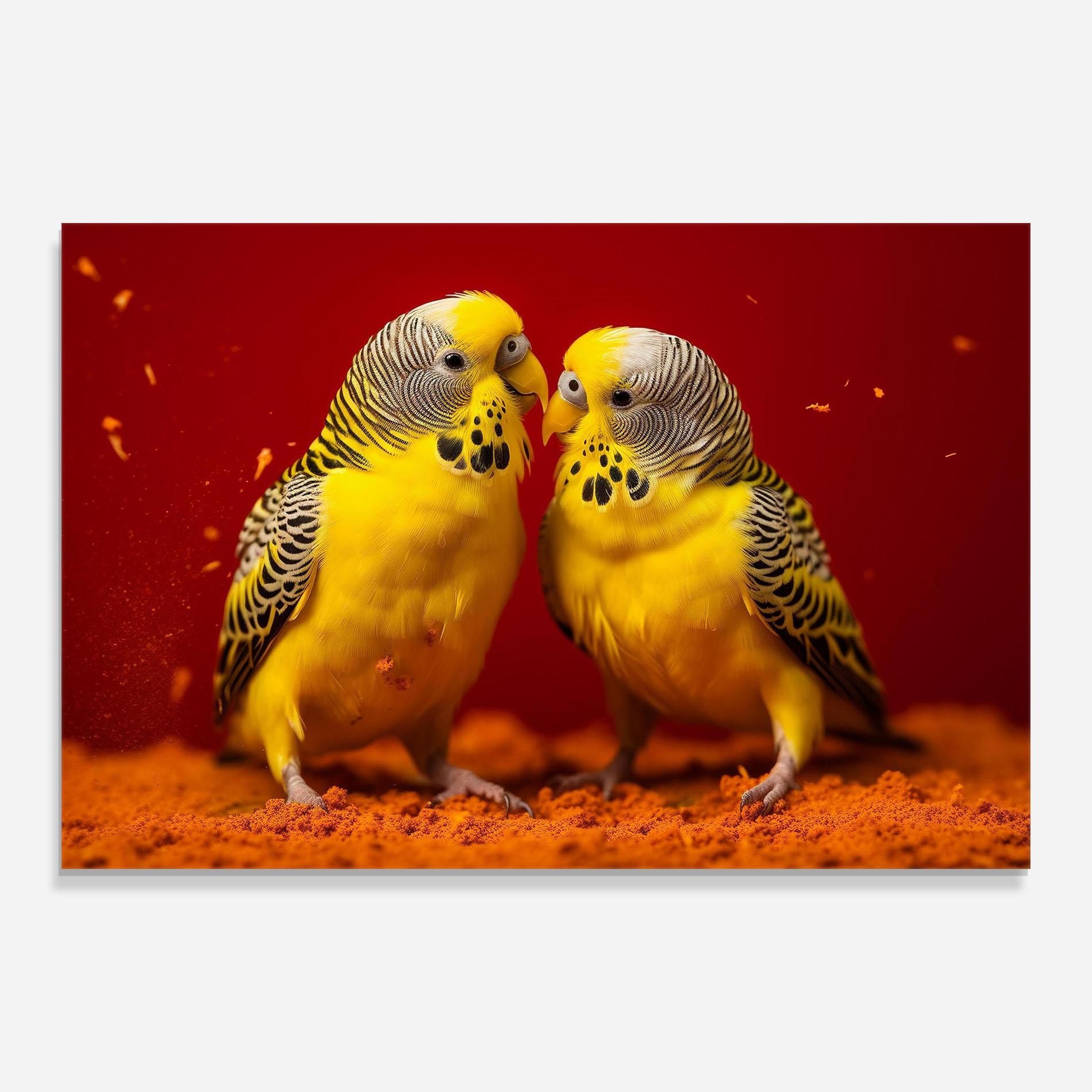 Glasbild Cute Yellow Birds mockup 0
