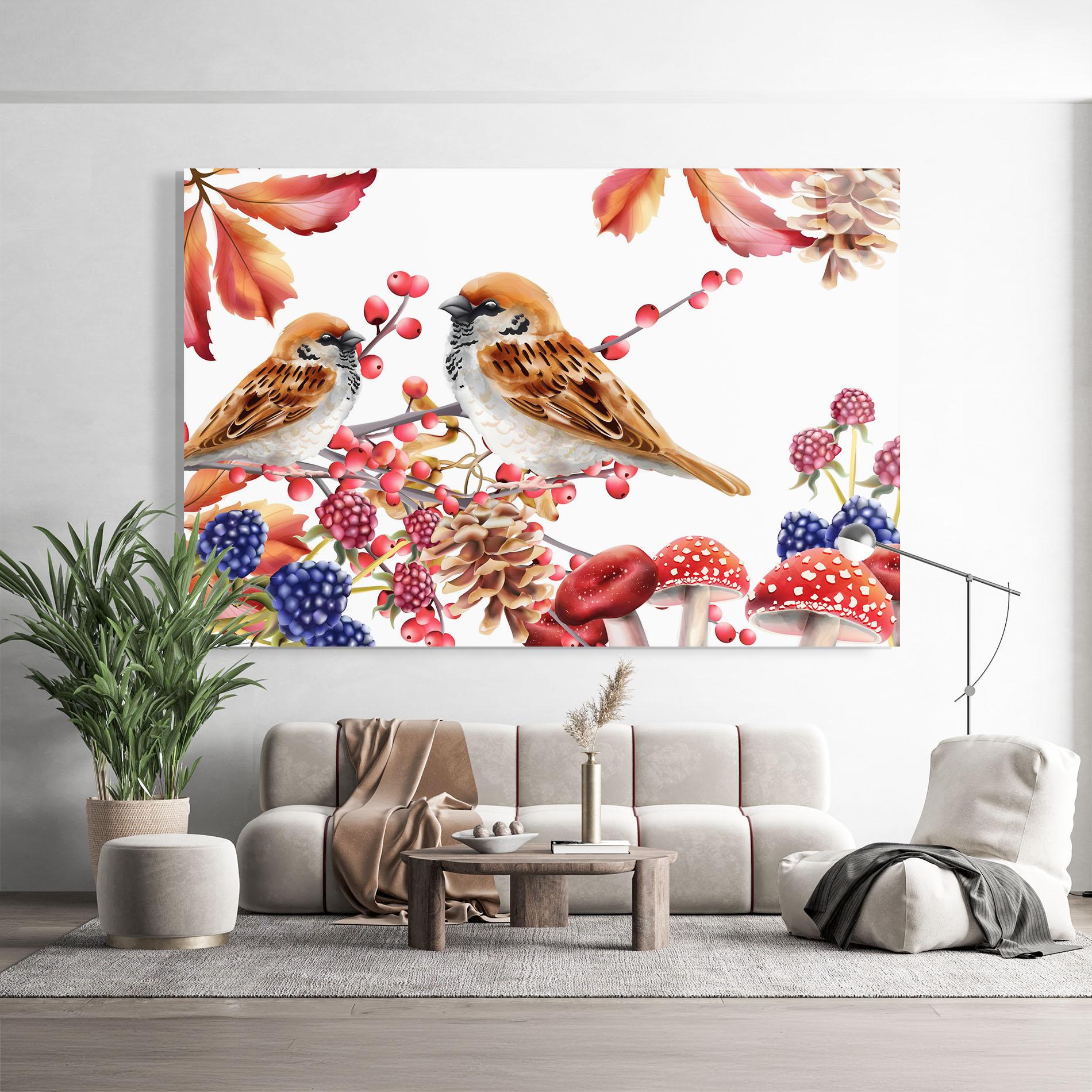 Glasbild Birds And Berries mockup 9