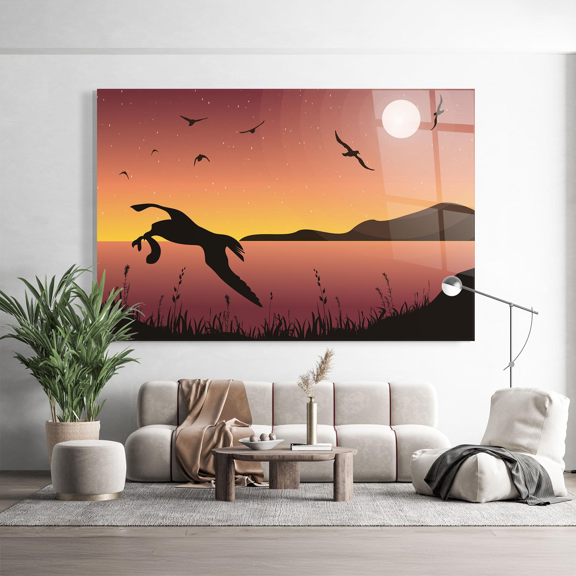 Glasbild Birds Fishing mockup 9