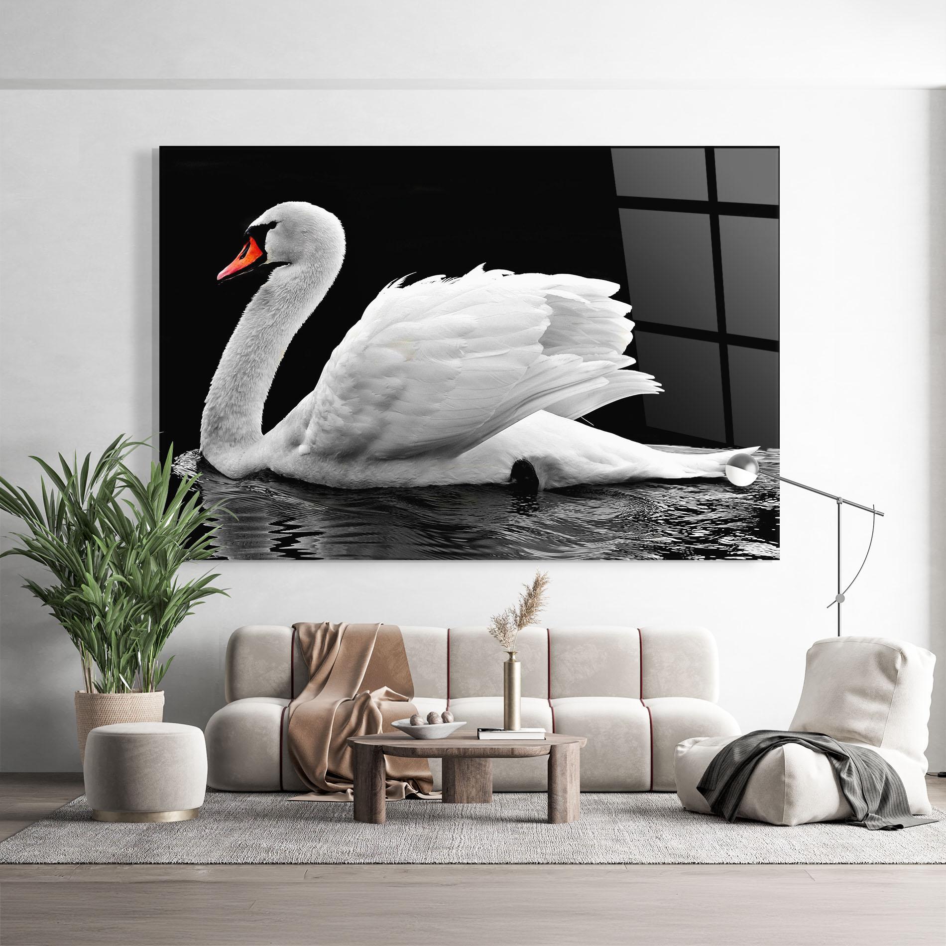 Glasbild Black And White Swan mockup 9