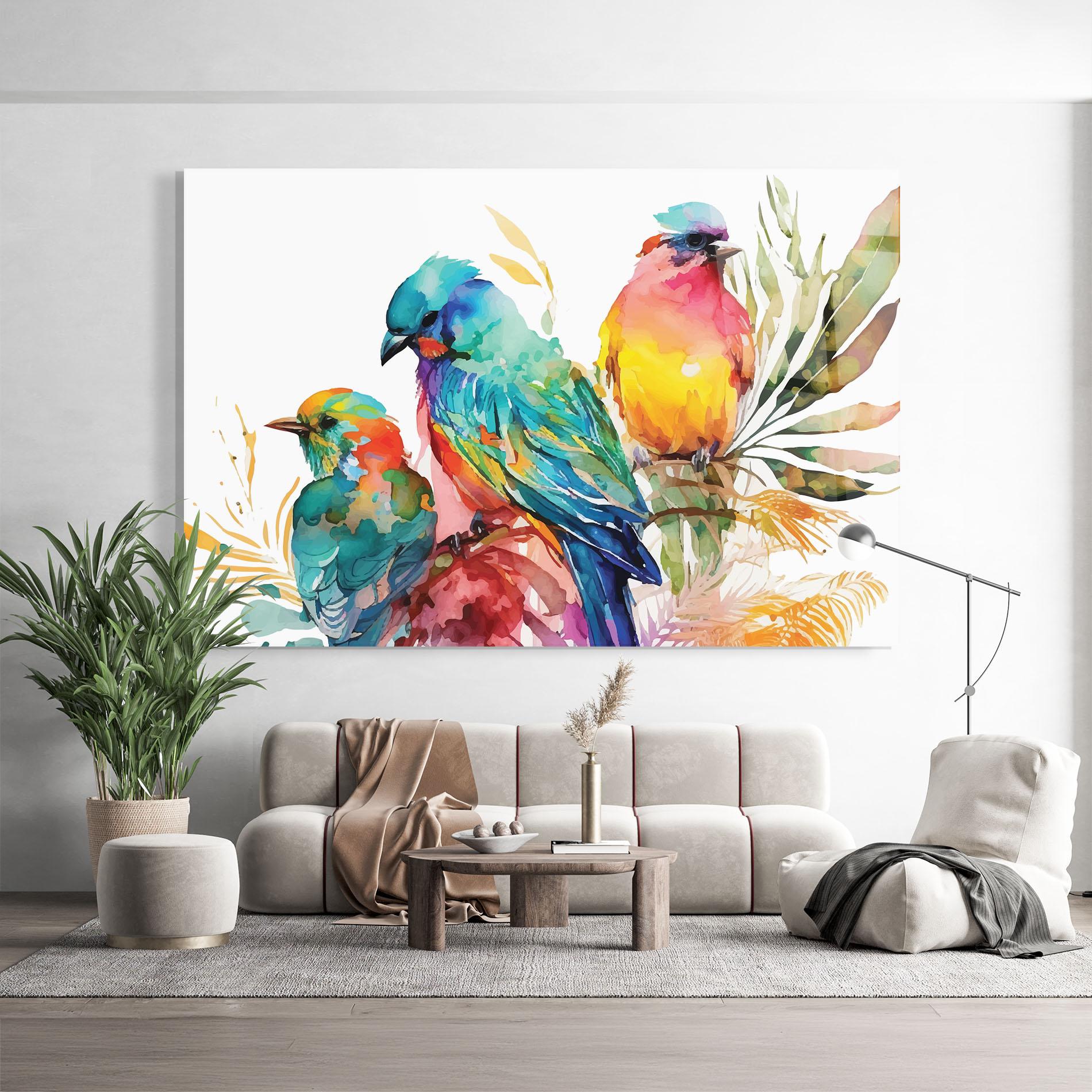Glasbild Colorful Birds mockup 9