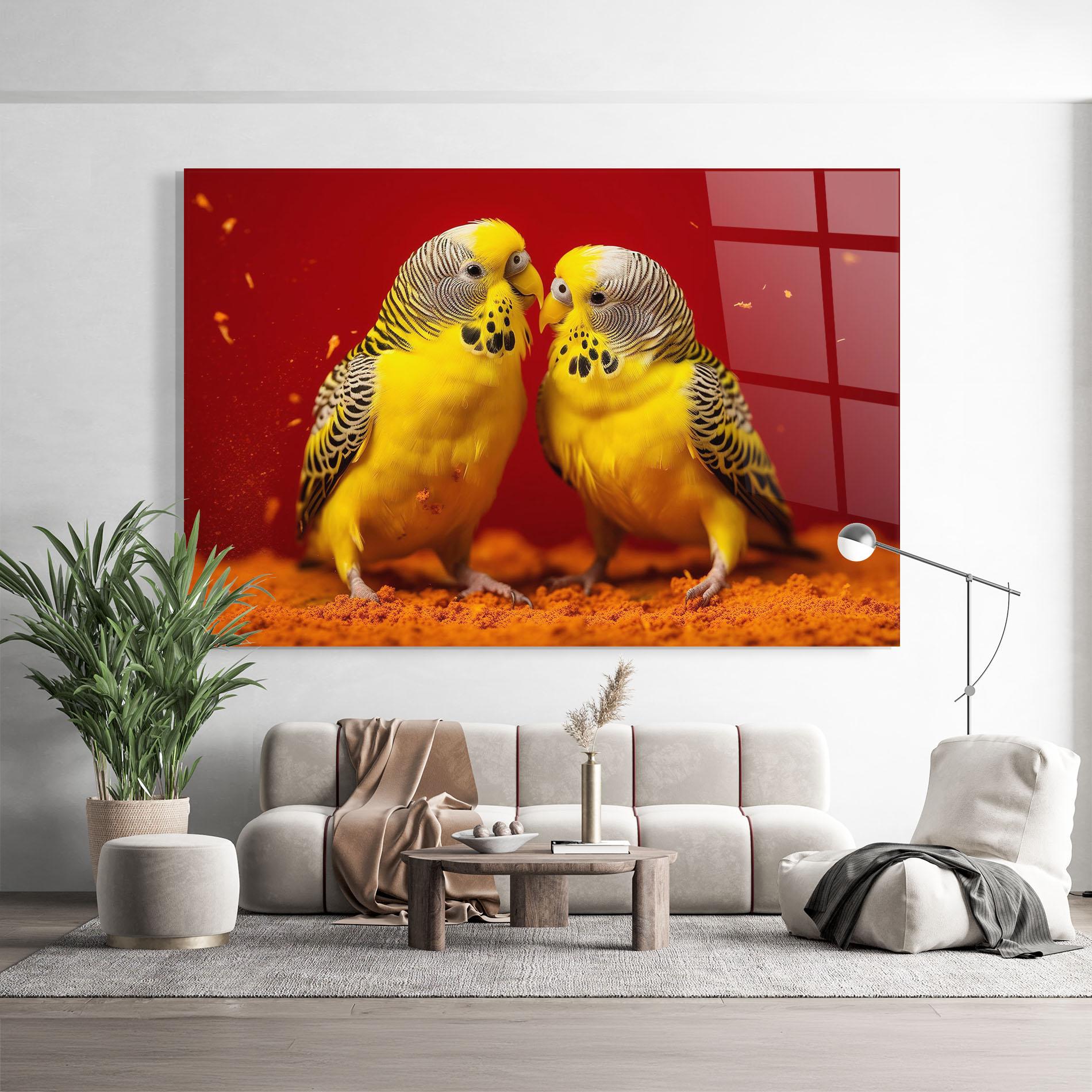 Glasbild Cute Yellow Birds mockup 9