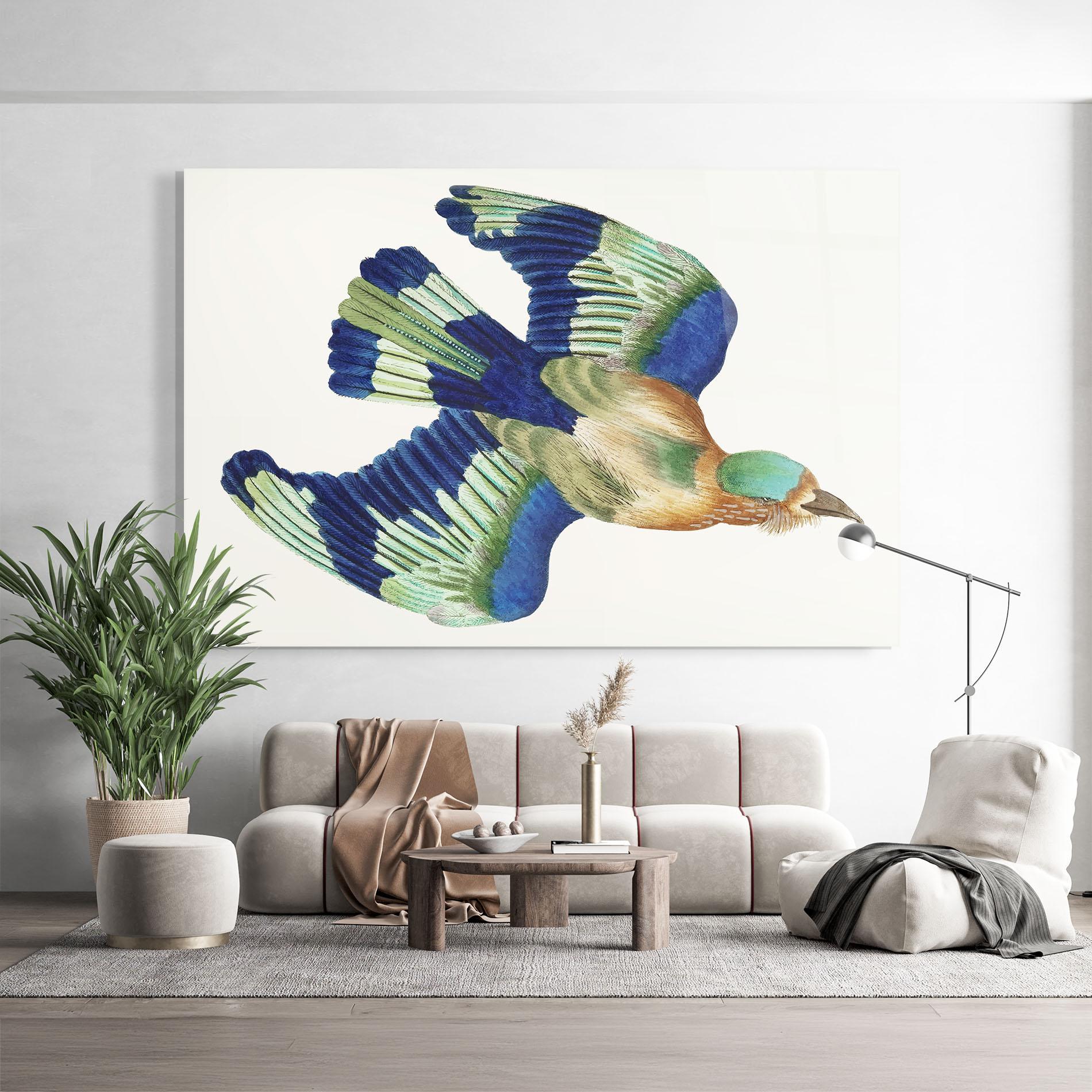 Glasbild Green Blue Bird mockup 9