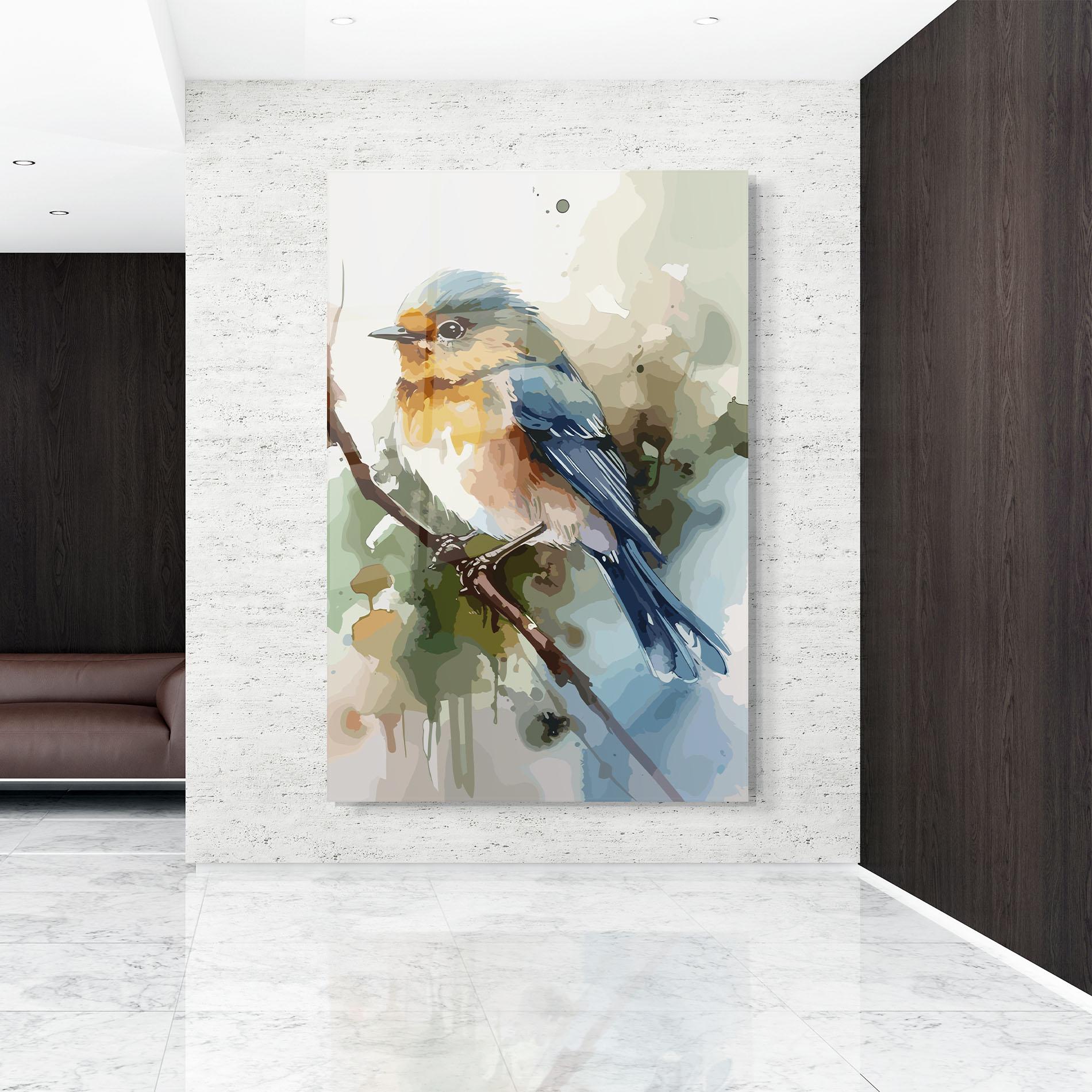 Glasbild Blue Pretty Bird mockup 9