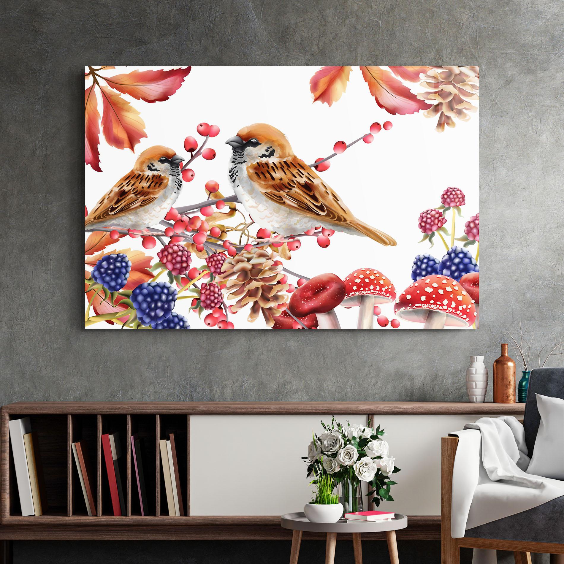 Glasbild Birds And Berries mockup 2