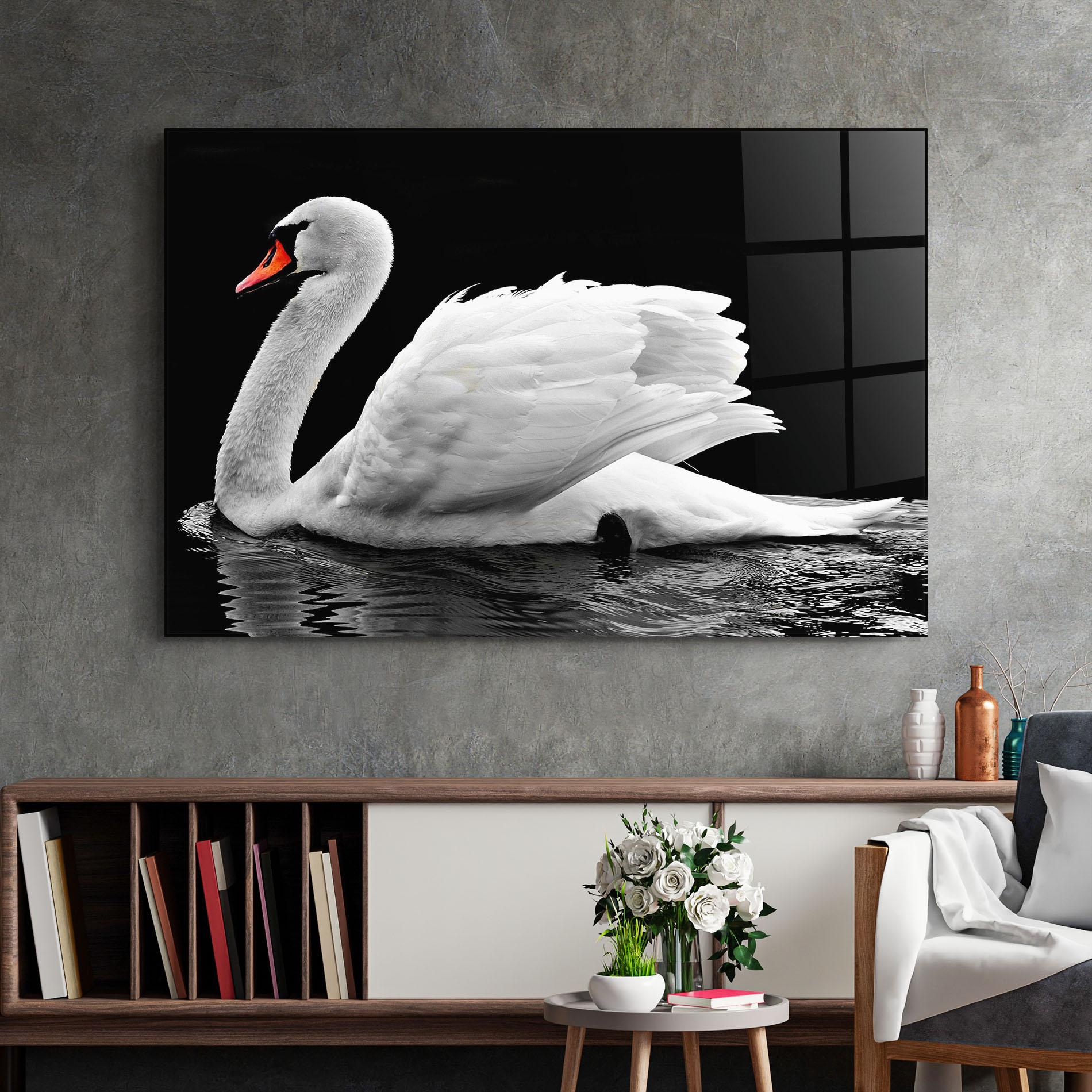 Glasbild Black And White Swan mockup 2