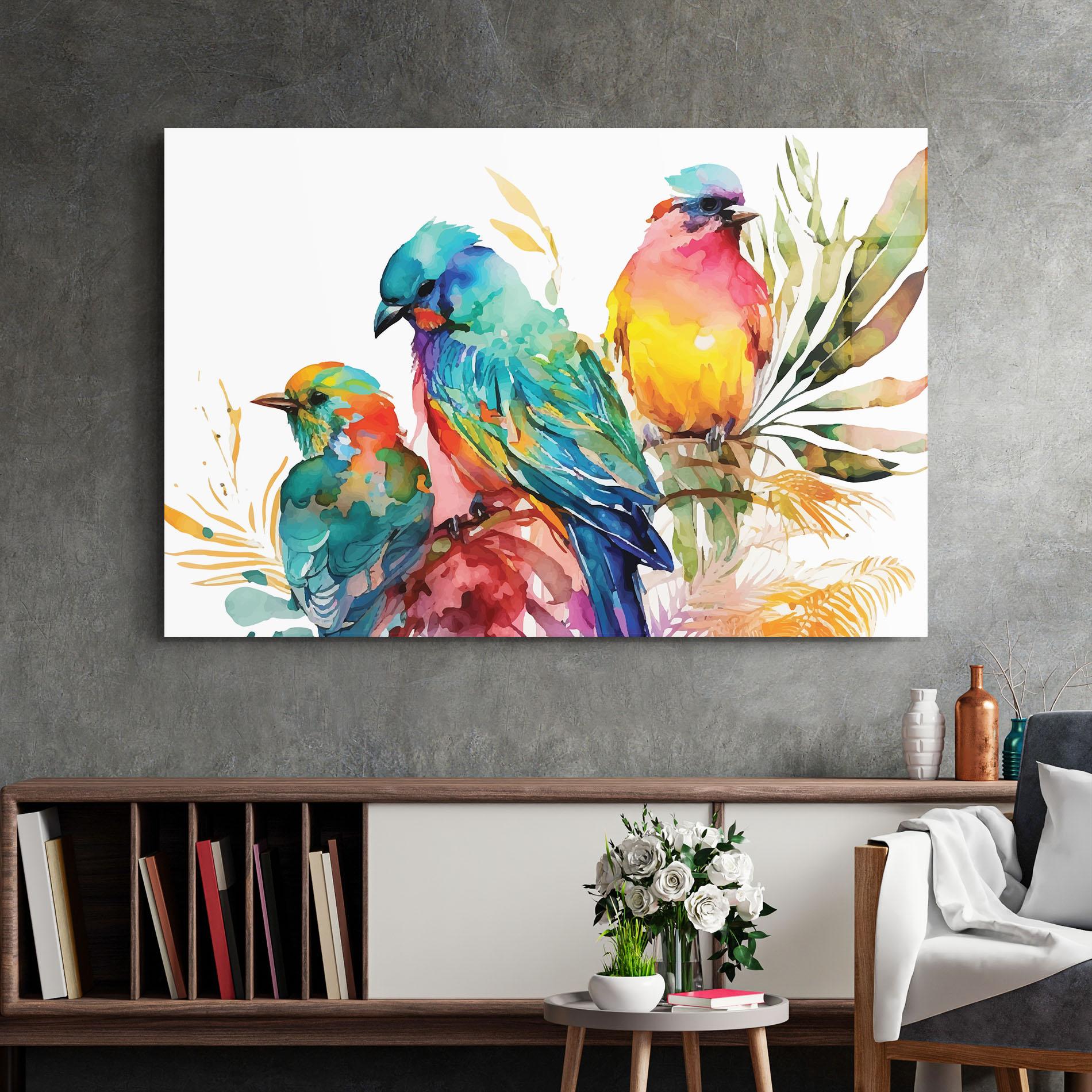 Glasbild Colorful Birds mockup 2