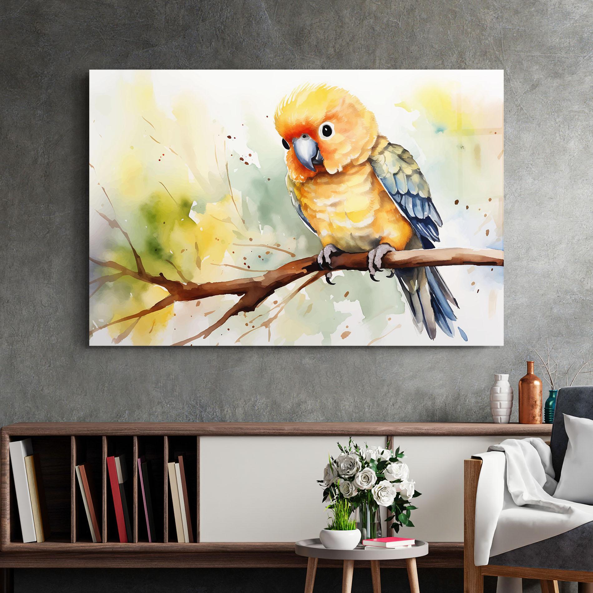 Glasbild Cute Baby Parrot mockup 2