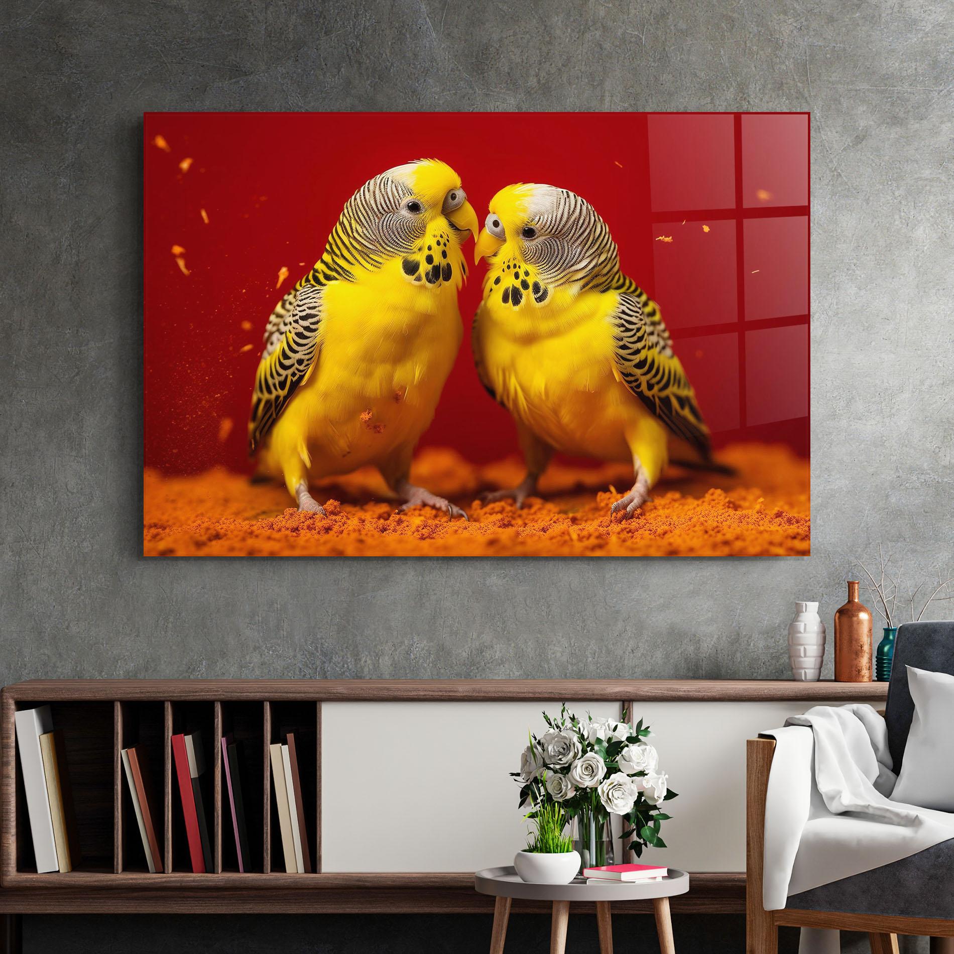 Glasbild Cute Yellow Birds mockup 2