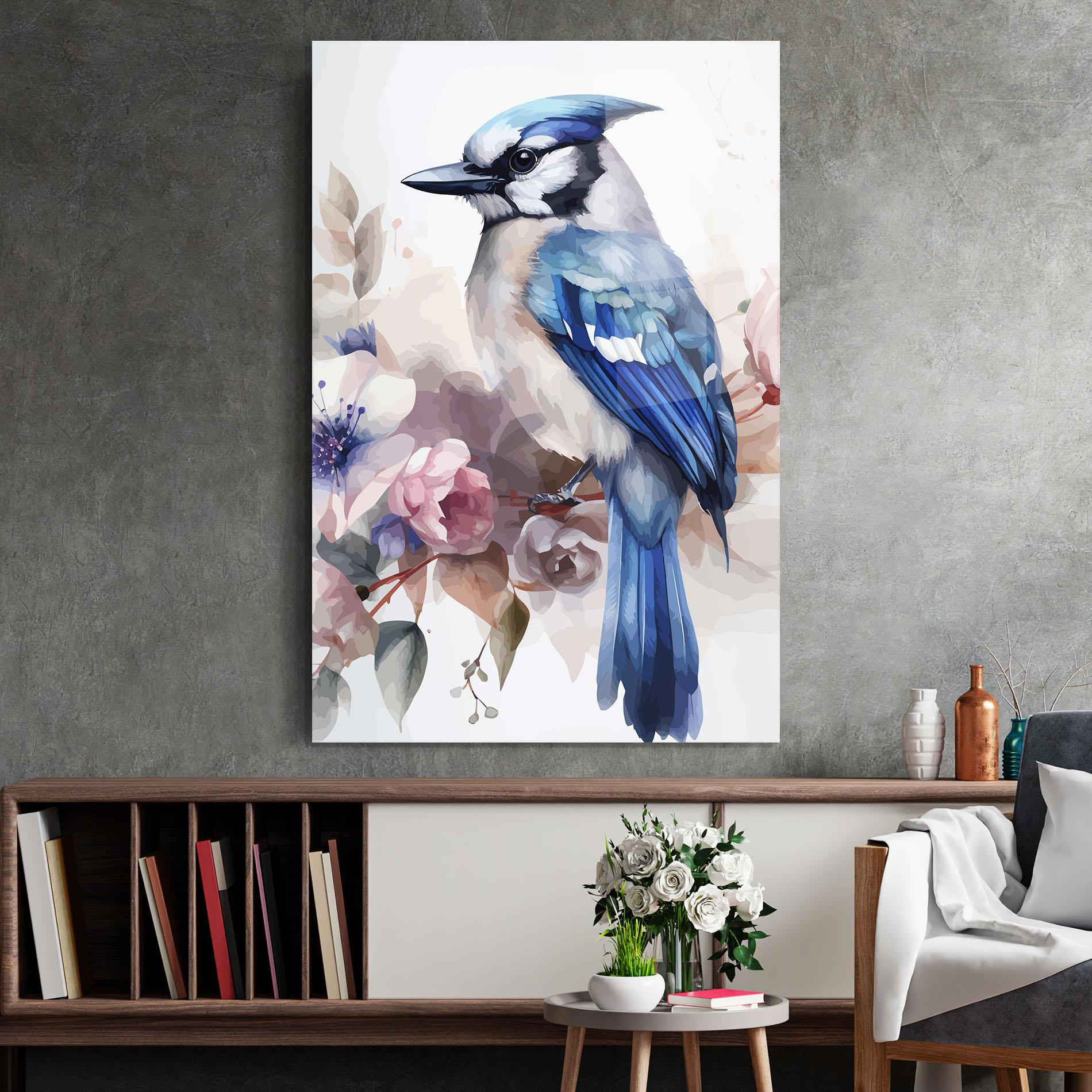 Glasbild Bird Pretty Blue mockup 2