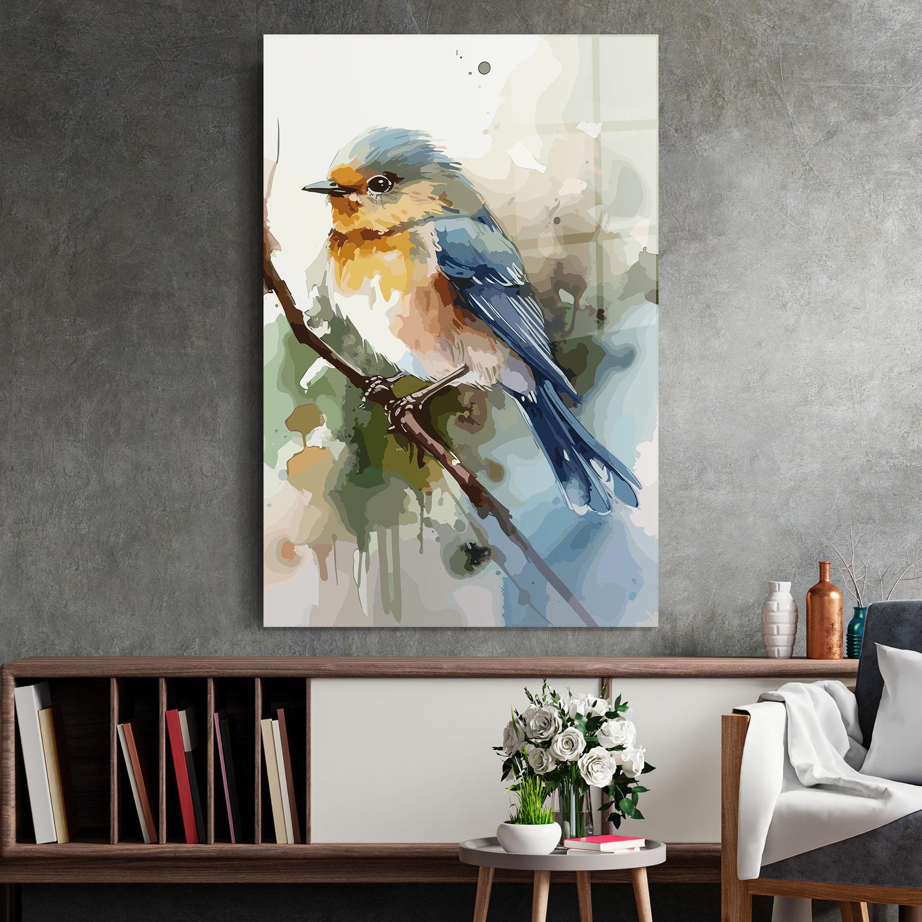 Glasbild Blue Pretty Bird mockup 2