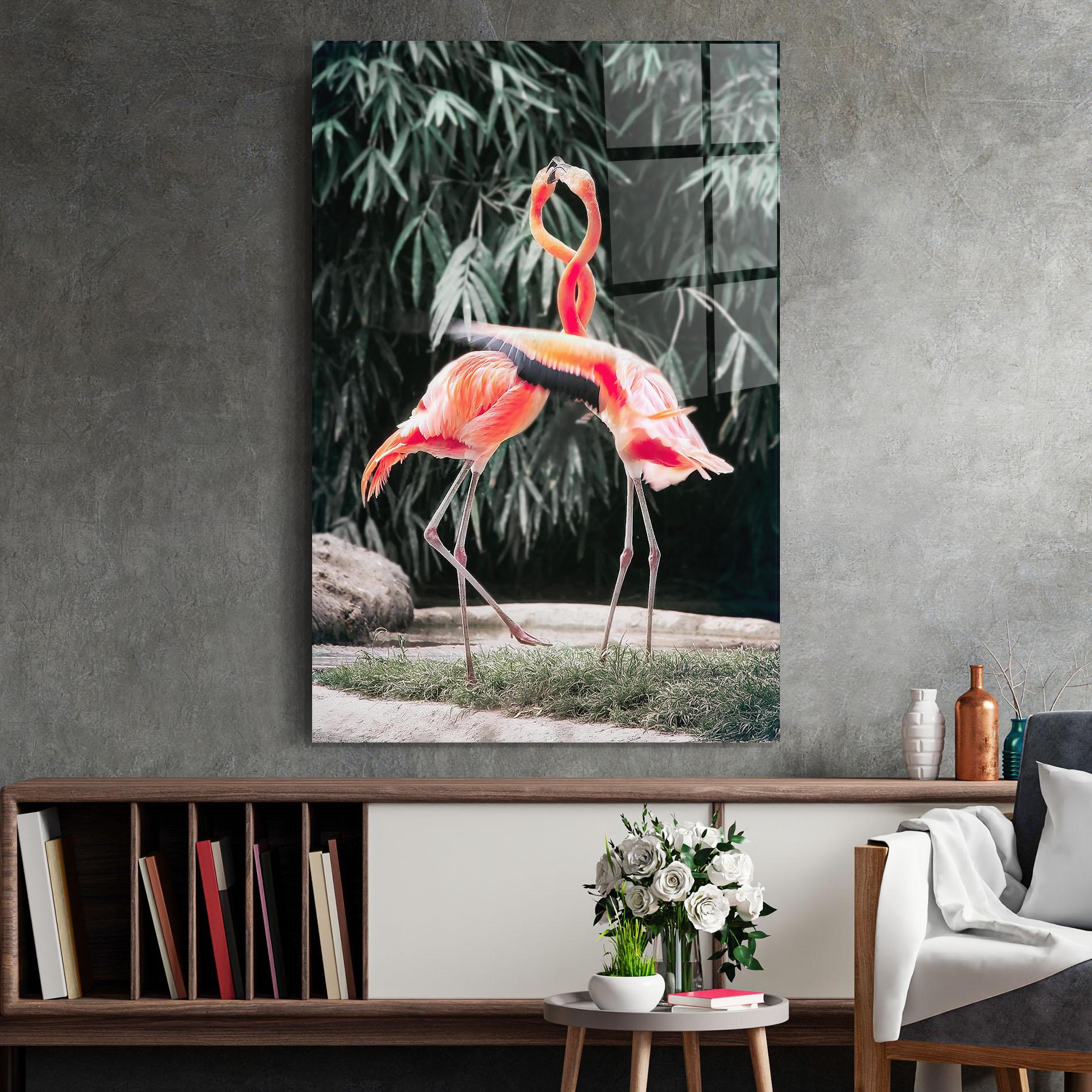 Glasbild Flamingo Love mockup 2