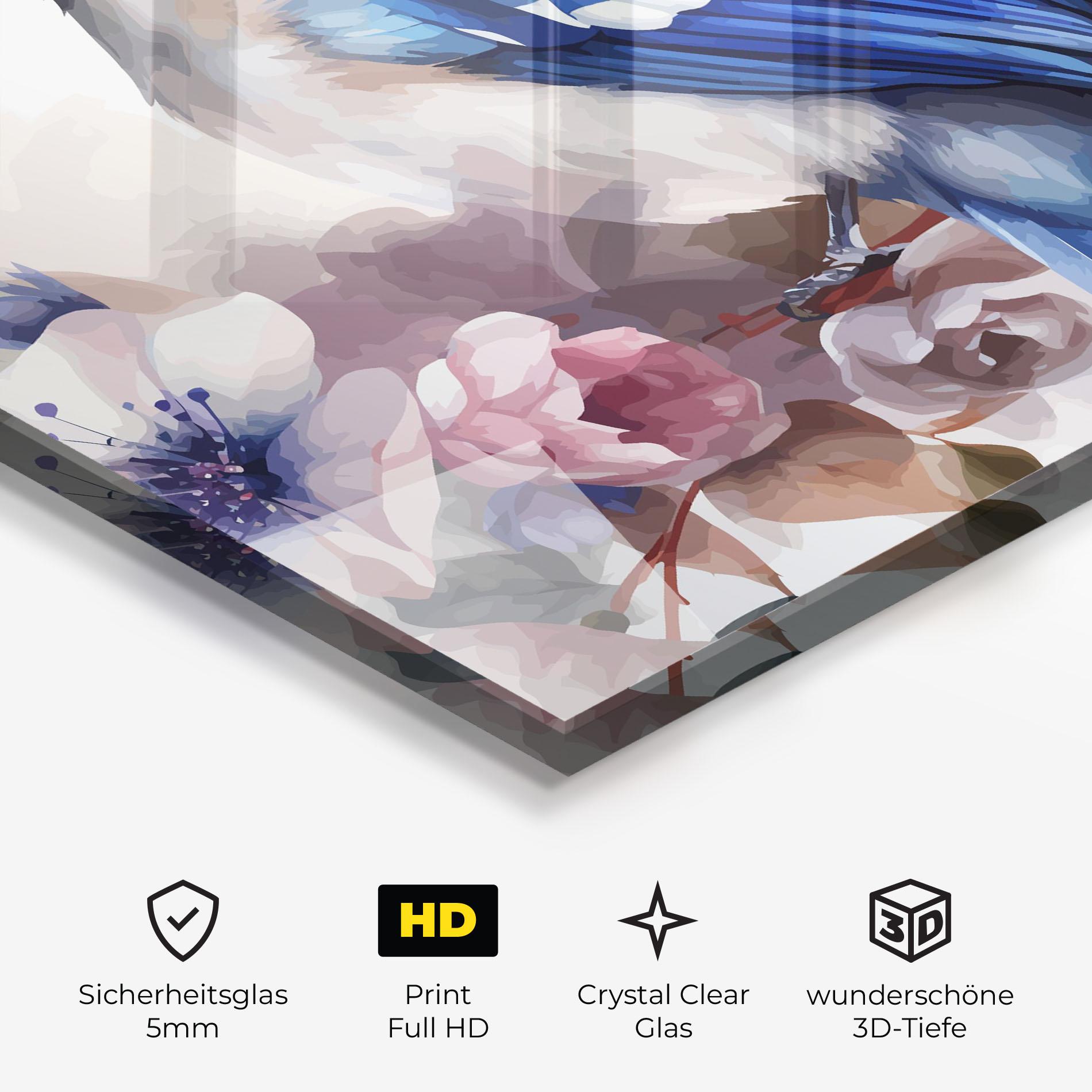 Glasbild Bird Pretty Blue mockup 3