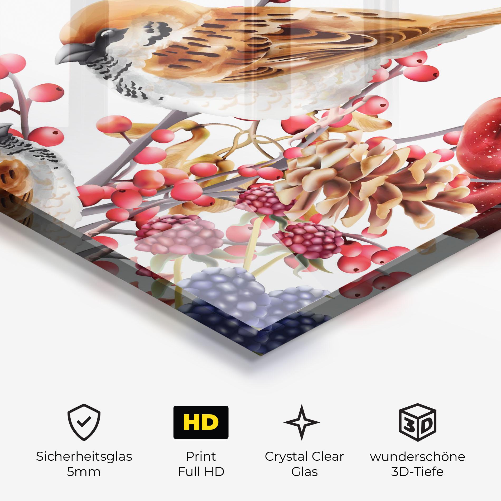 Glasbild Birds And Berries mockup 3