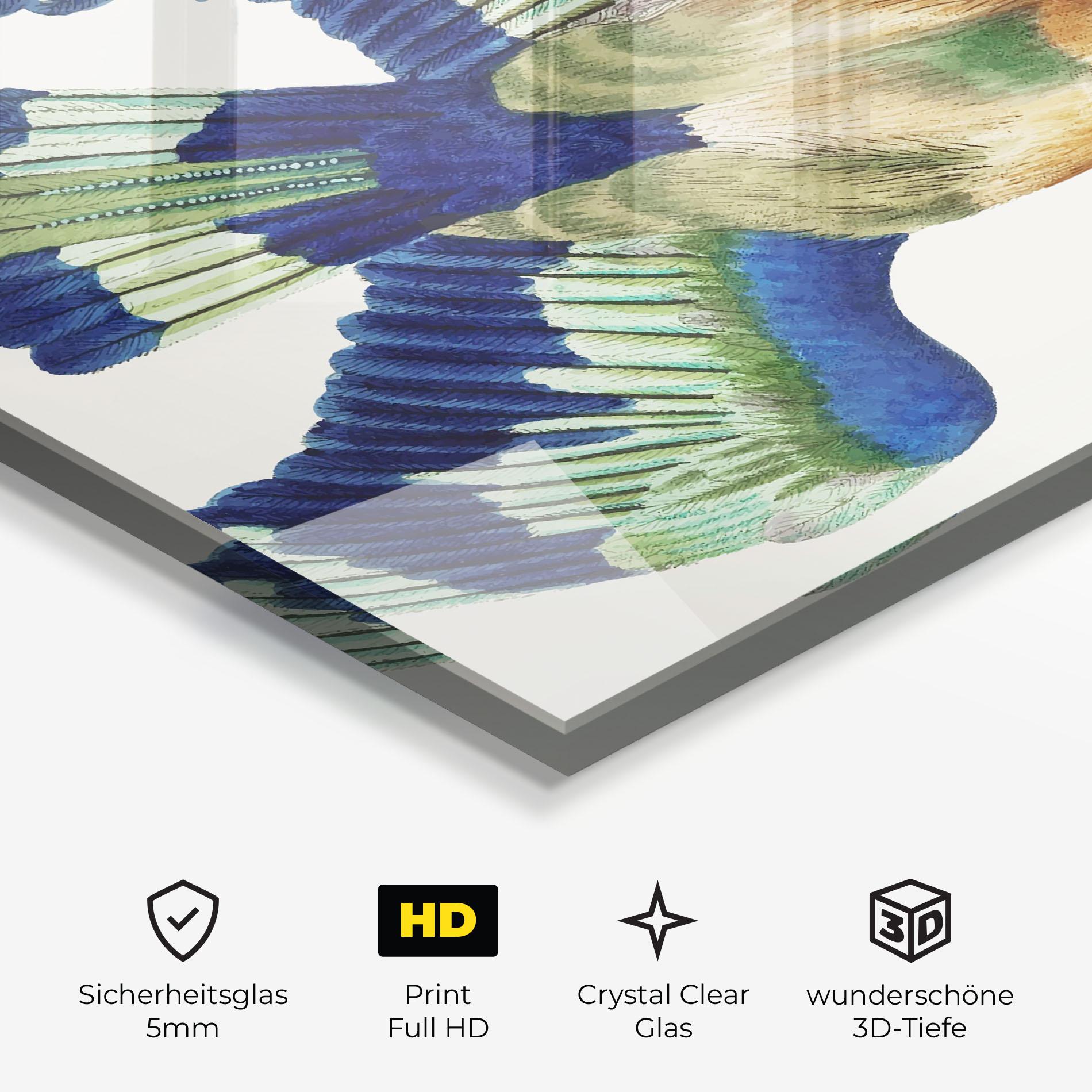 Glasbild Green Blue Bird mockup 3