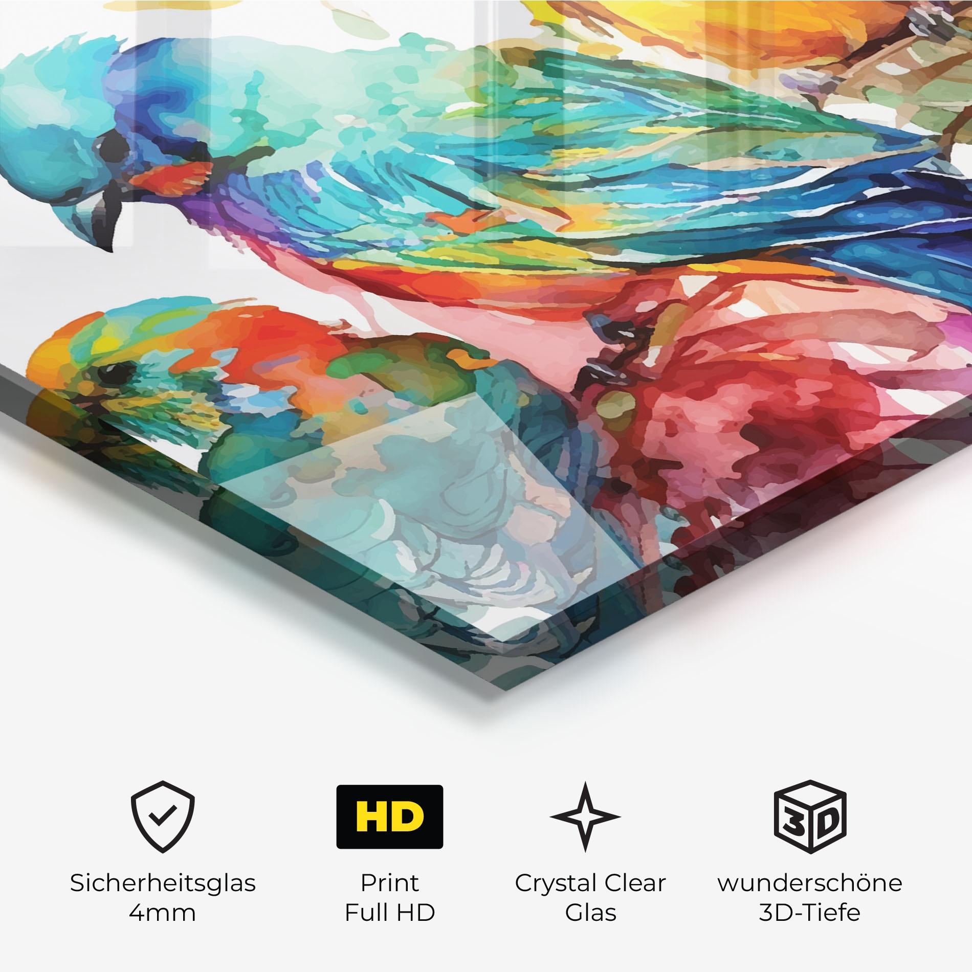 Glasbild Colorful Birds mockup 3