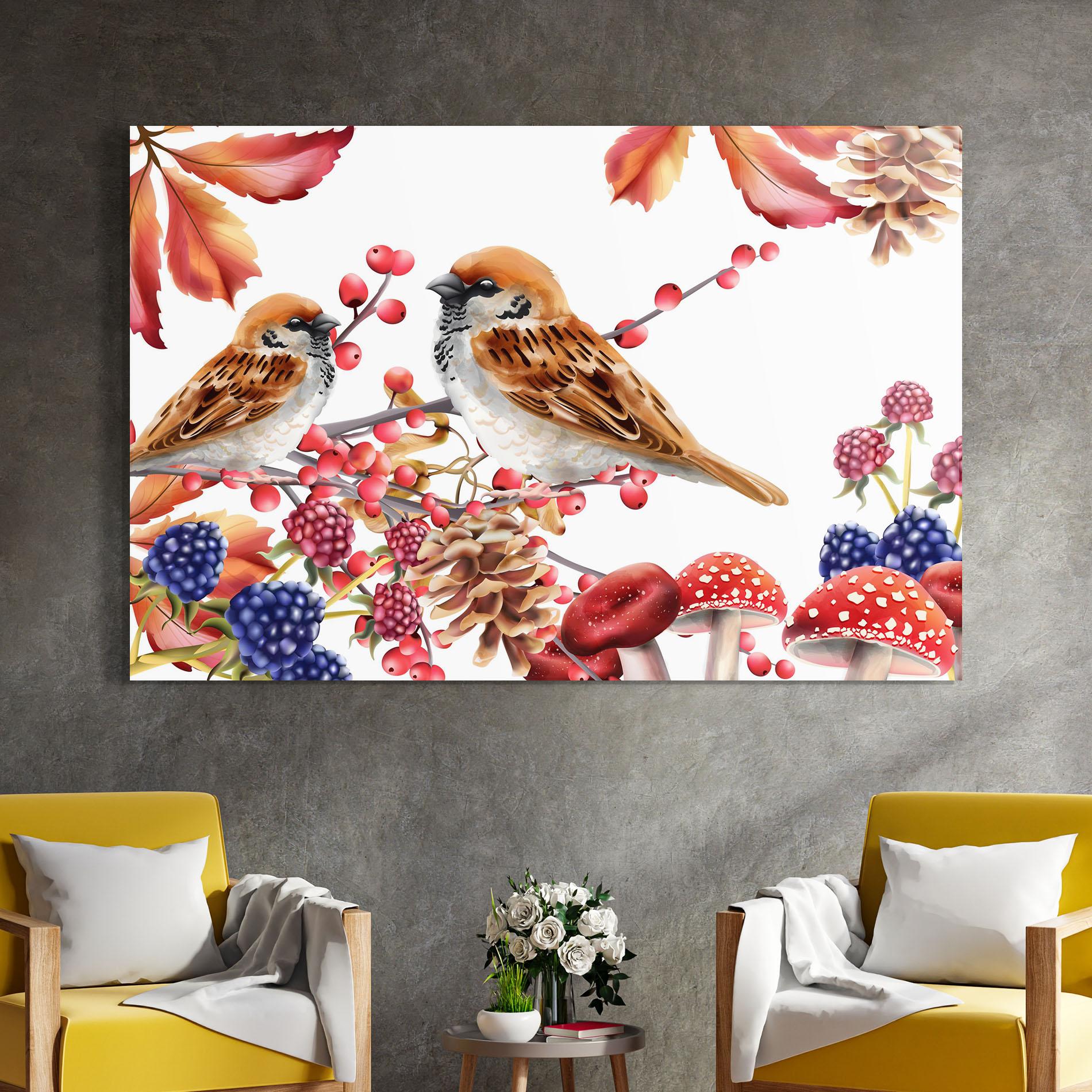 Glasbild Birds And Berries mockup 4