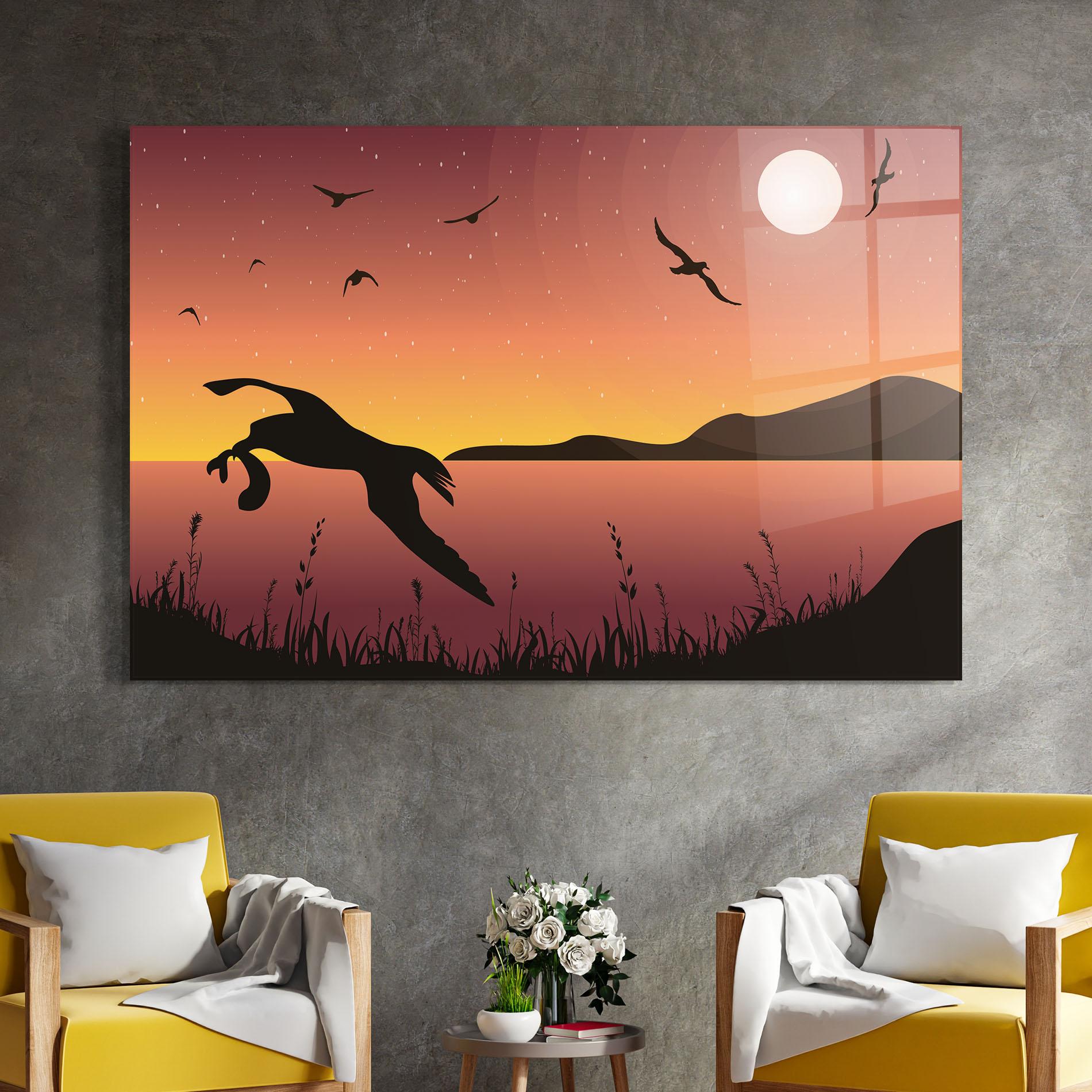 Glasbild Birds Fishing mockup 4