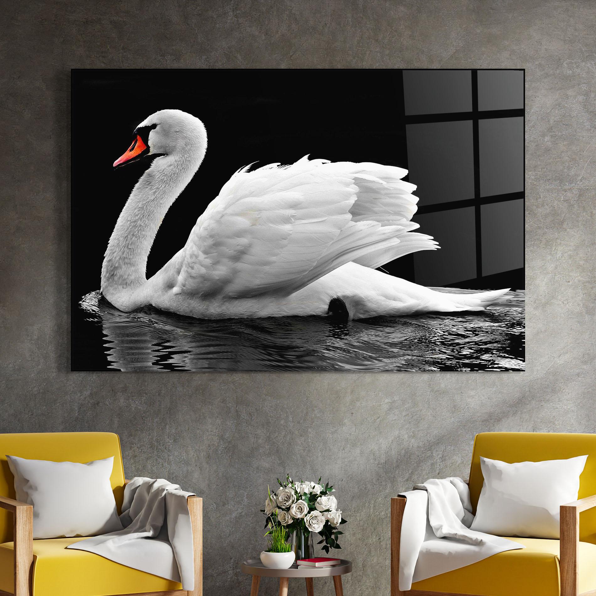 Glasbild Black And White Swan mockup 4