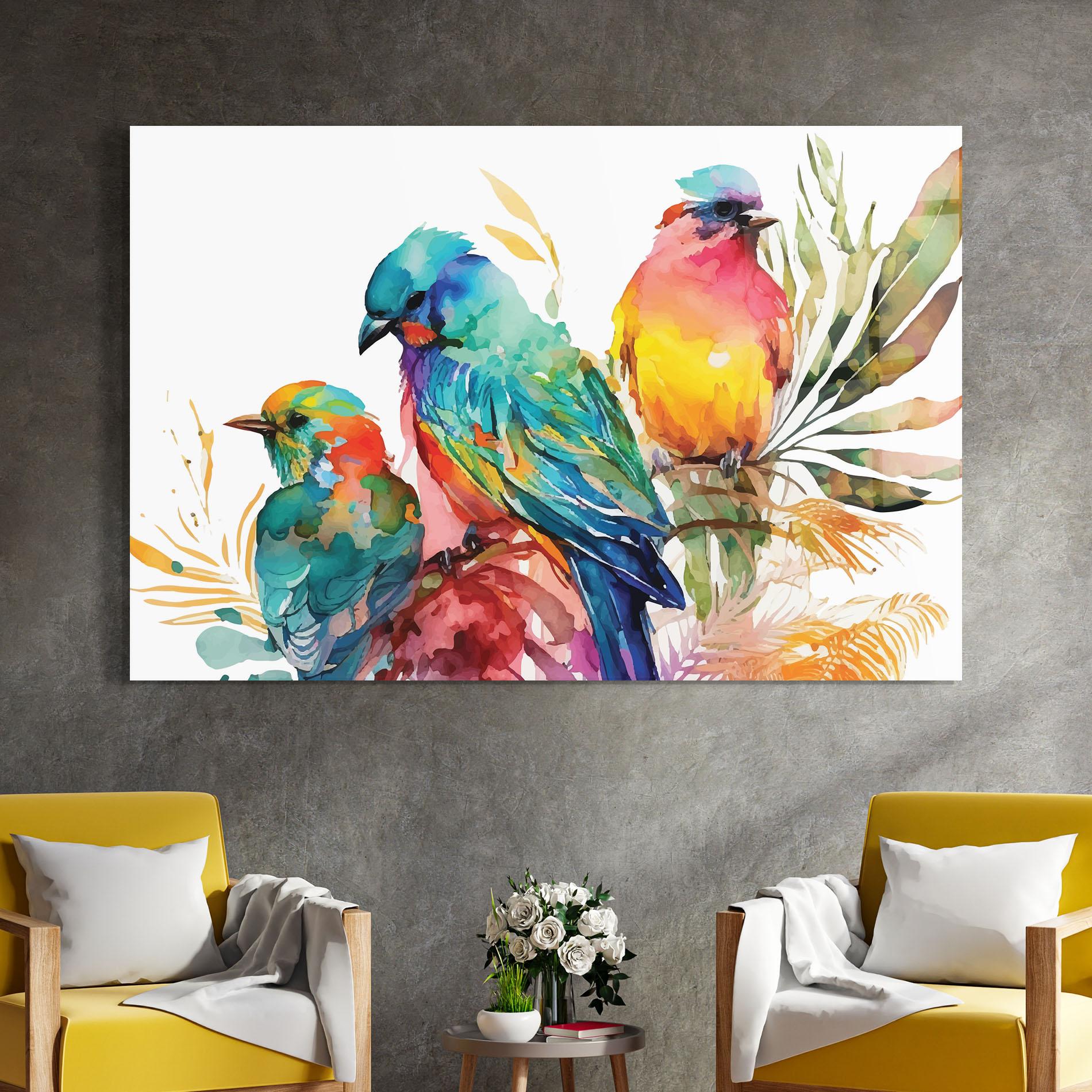 Glasbild Colorful Birds mockup 4