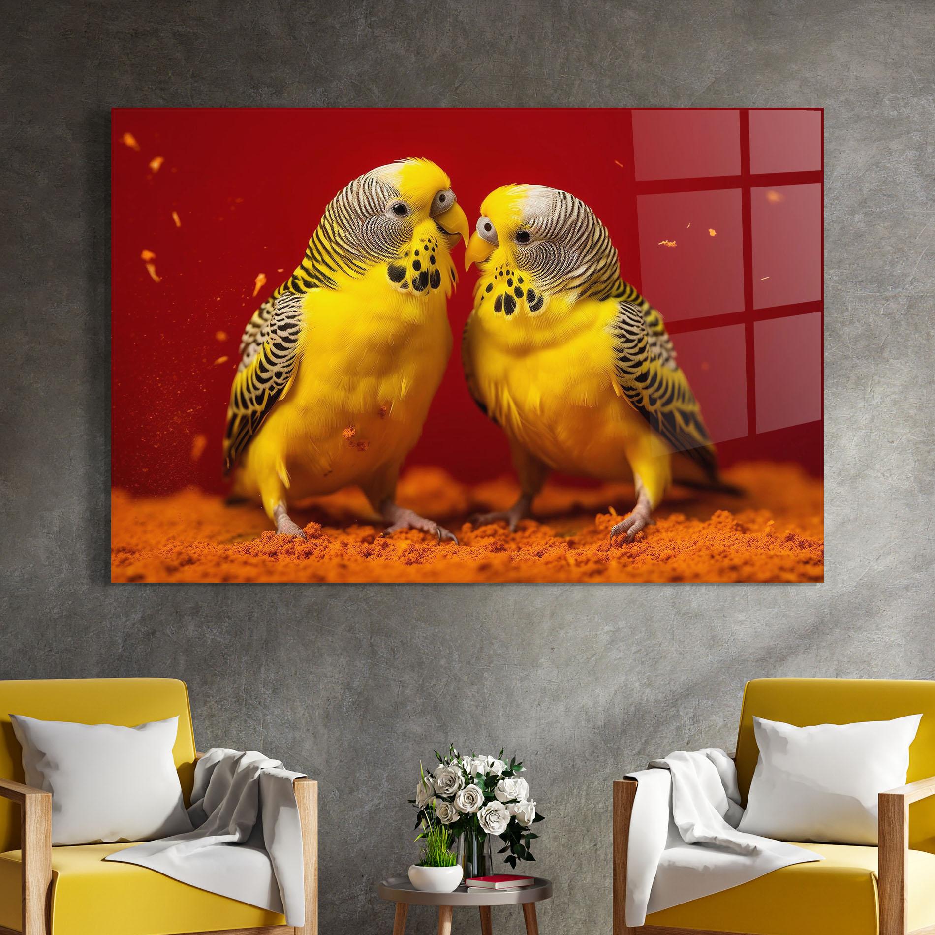 Glasbild Cute Yellow Birds mockup 4