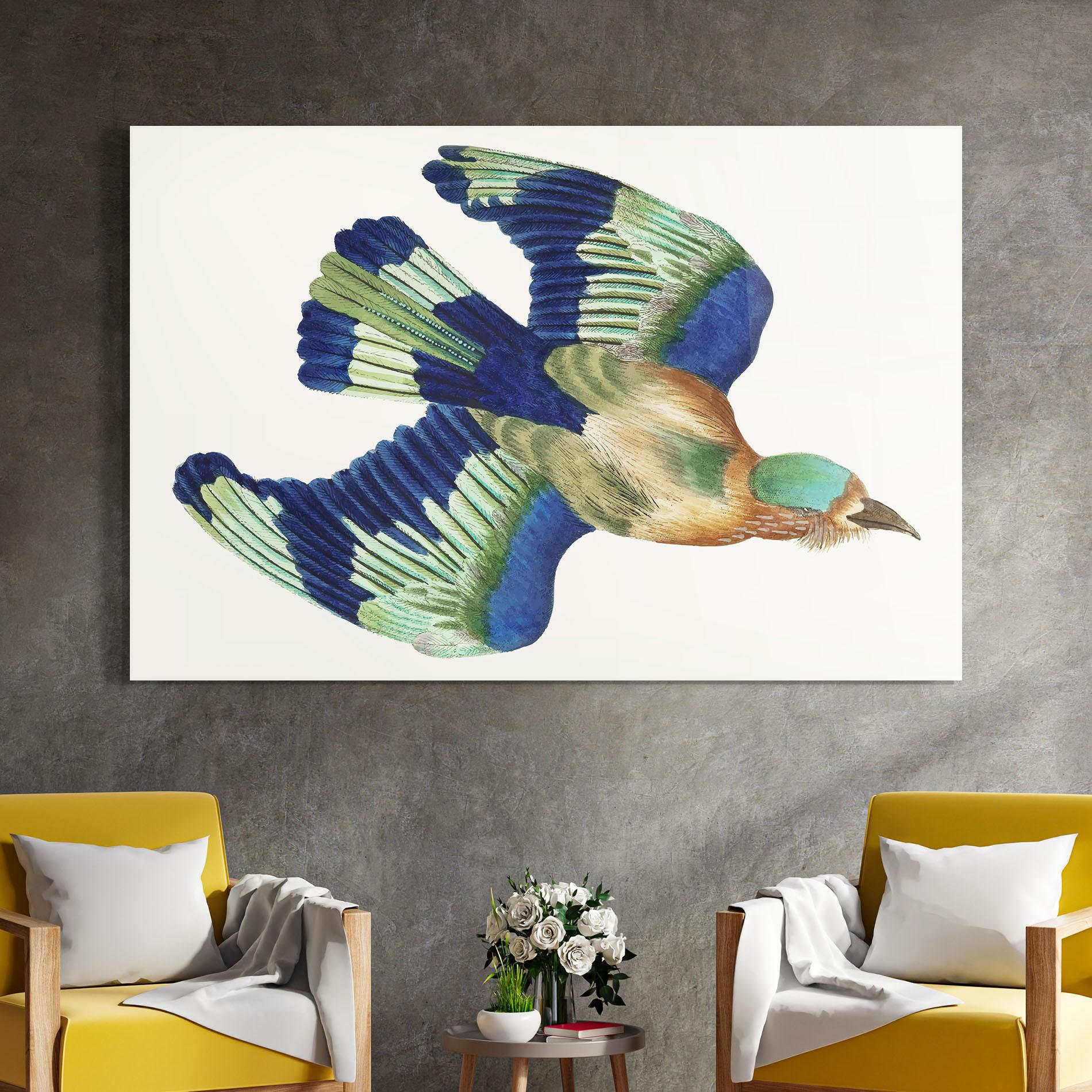 Glasbild Green Blue Bird mockup 4