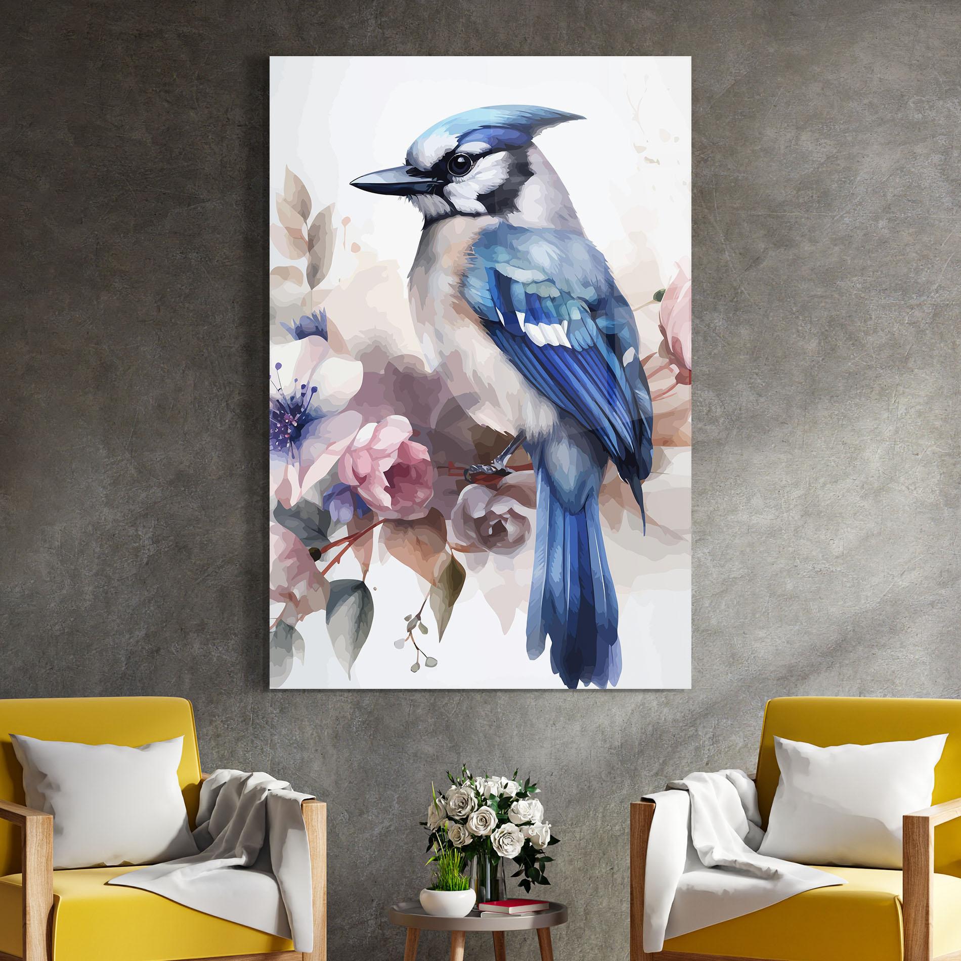 Glasbild Bird Pretty Blue mockup 4