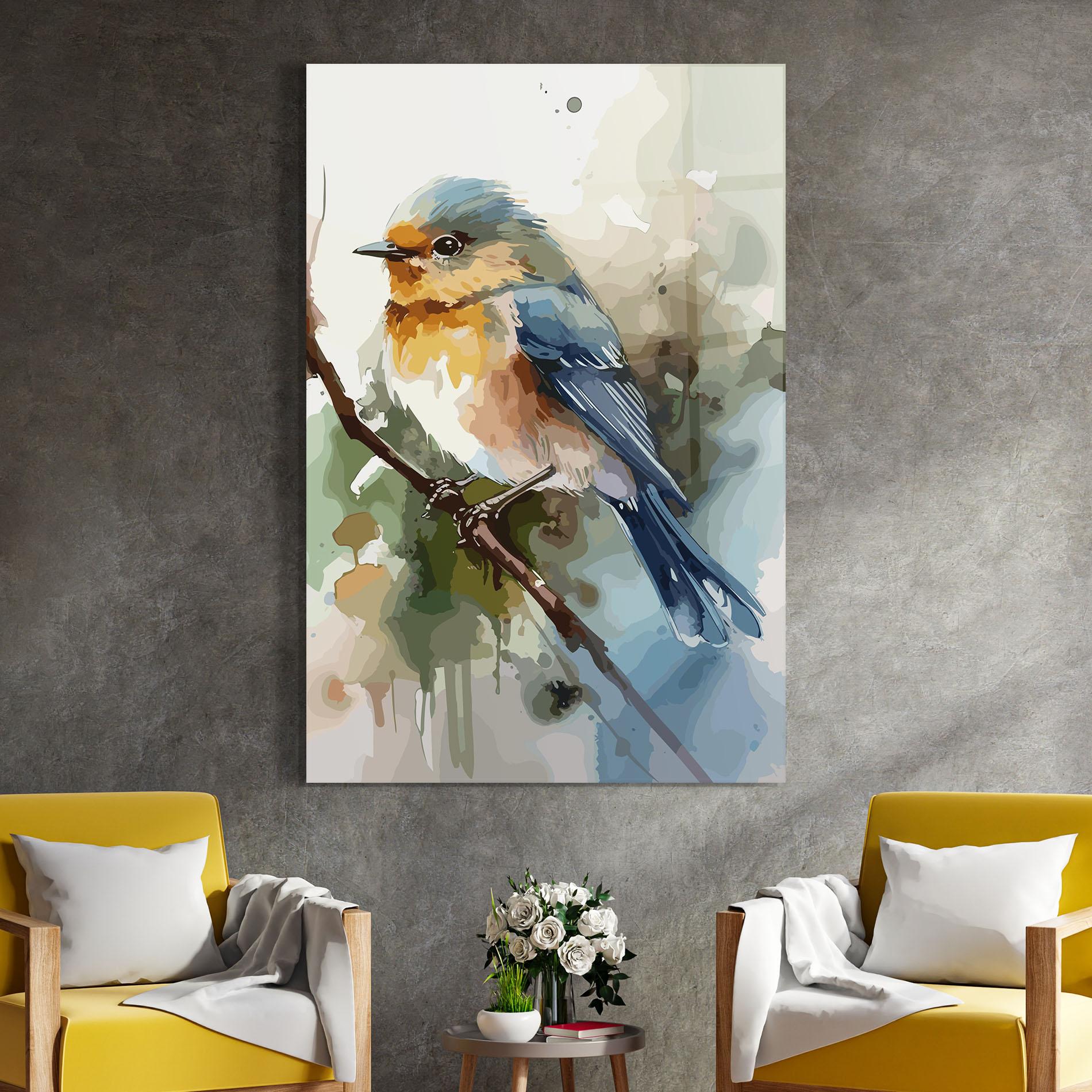 Glasbild Blue Pretty Bird mockup 4