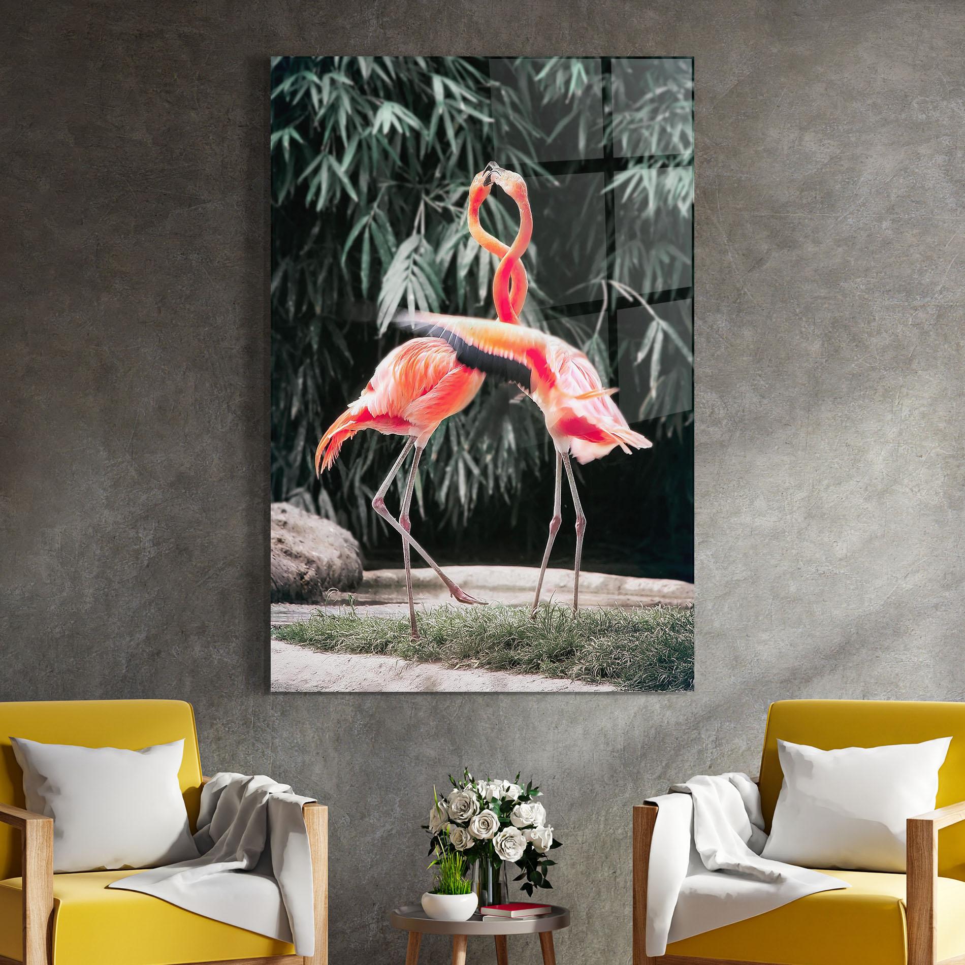 Glasbild Flamingo Love mockup 4