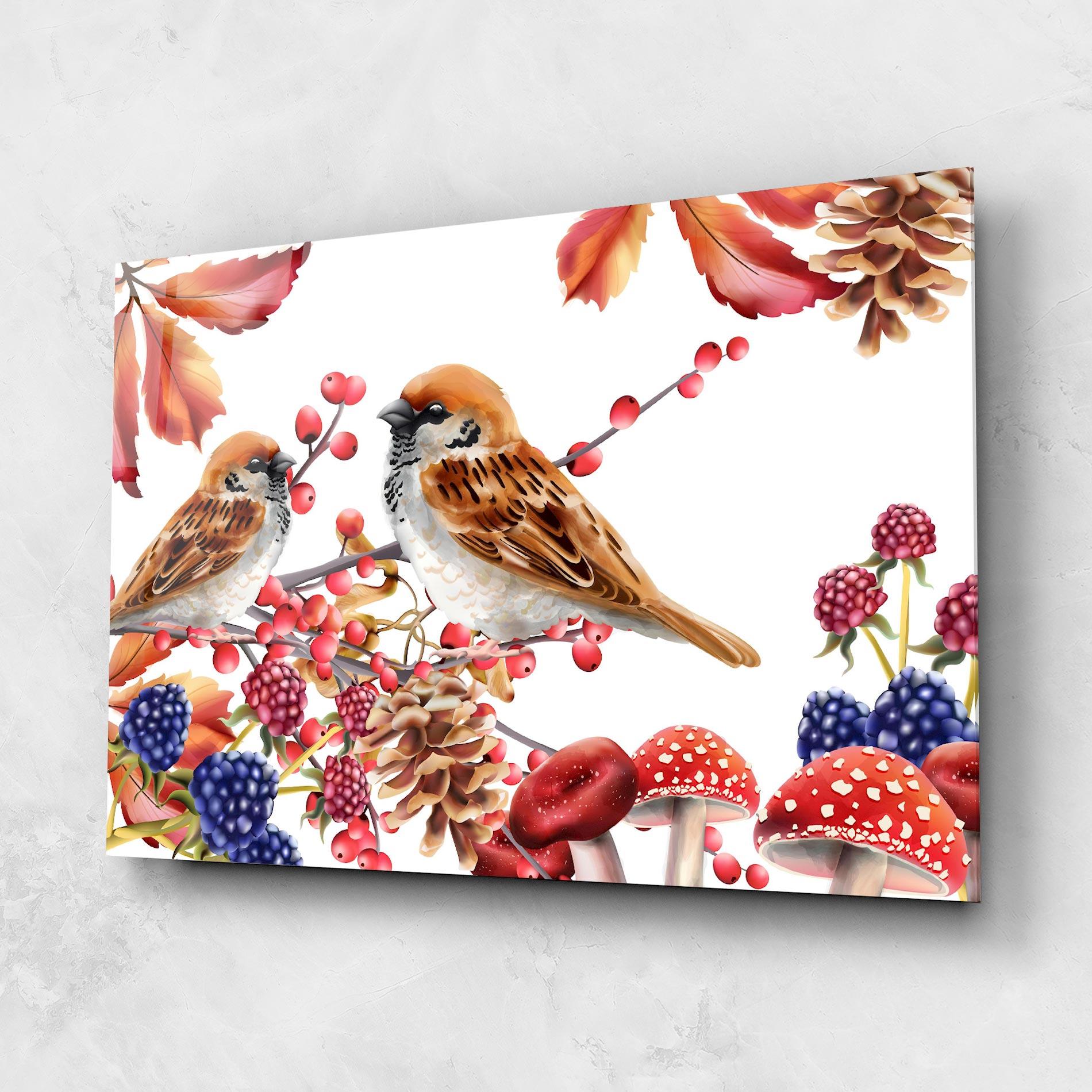 Glasbild Birds And Berries mockup 1