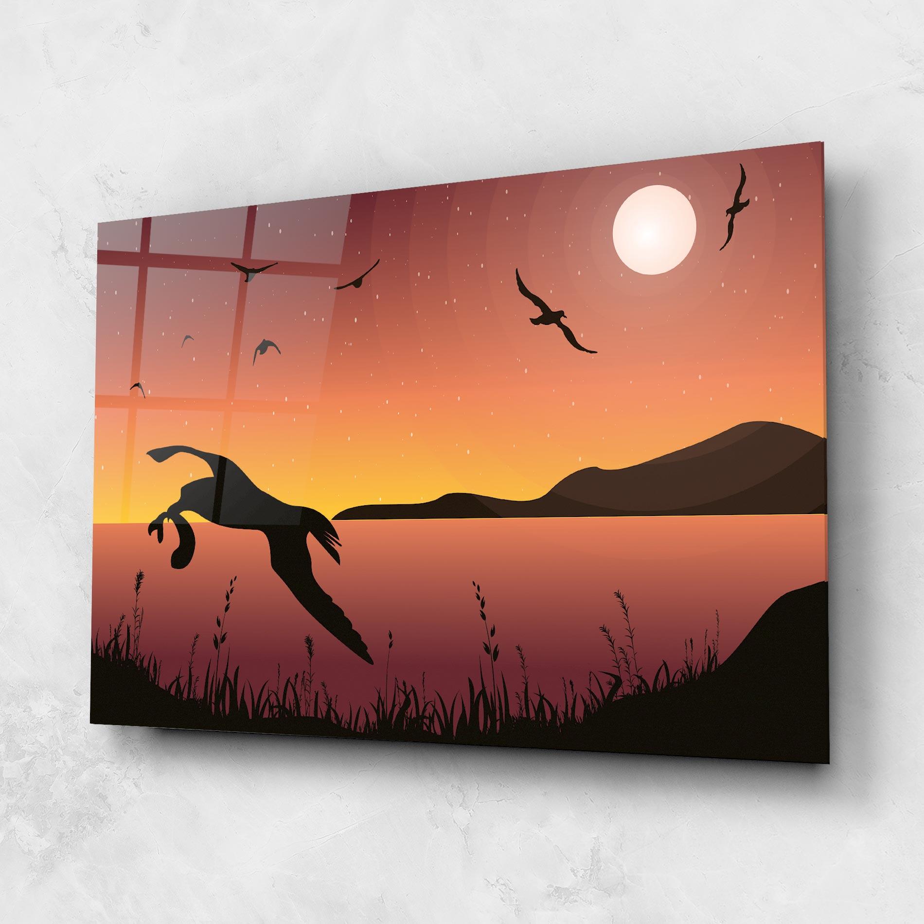Glasbild Birds Fishing mockup 1