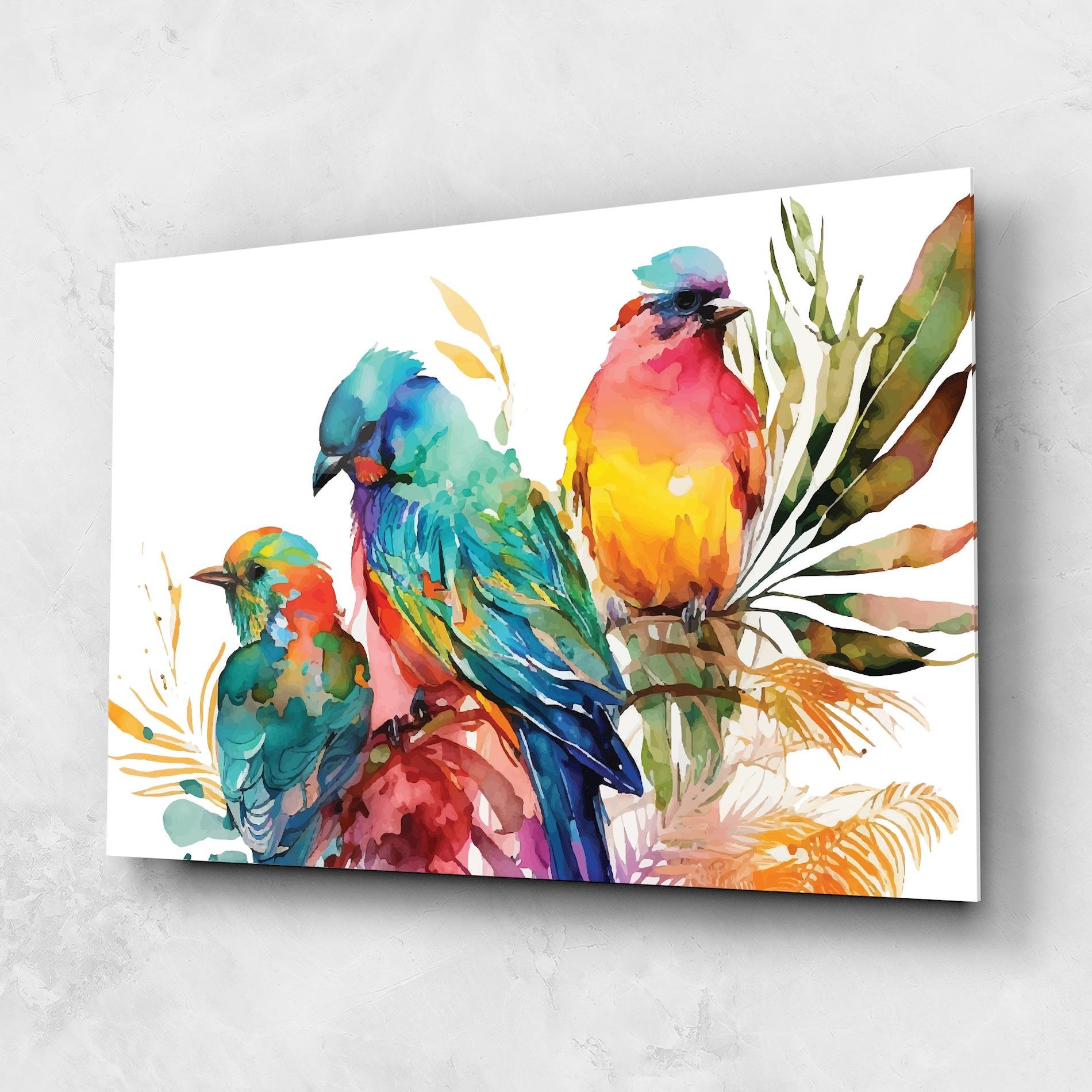 Glasbild Colorful Birds mockup 1