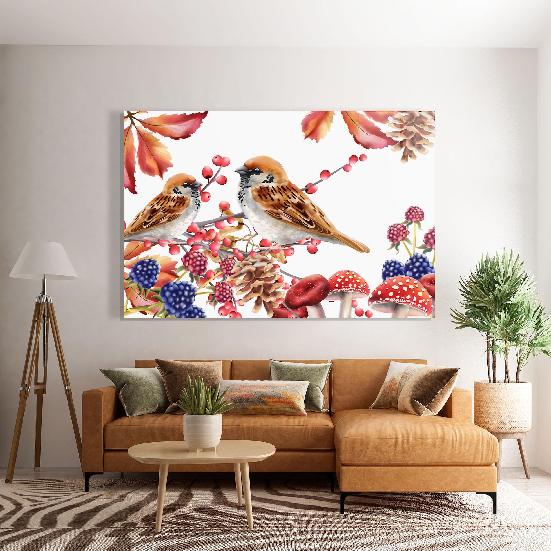 Glasbild Birds And Berries mockup 7