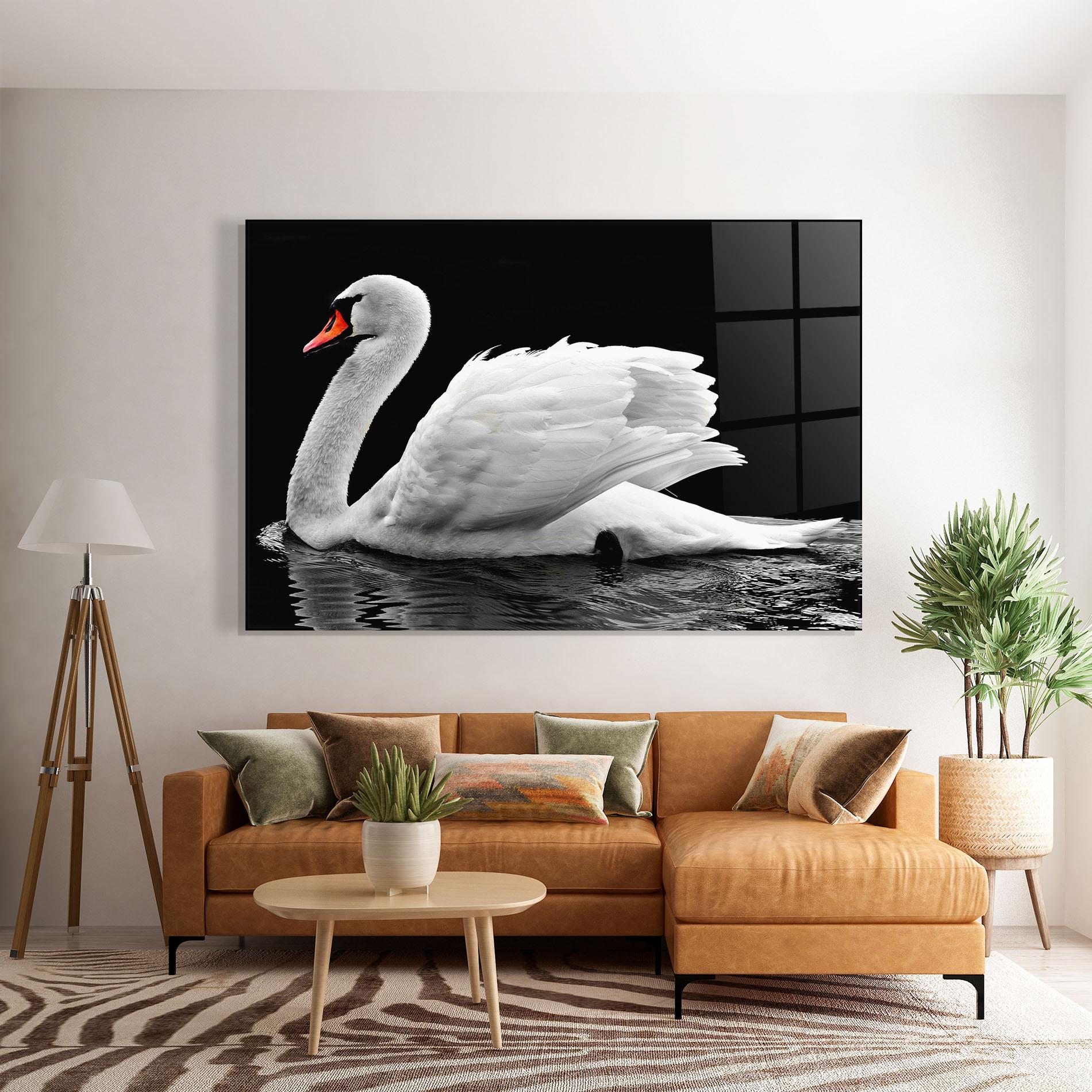 Glasbild Black And White Swan mockup 7