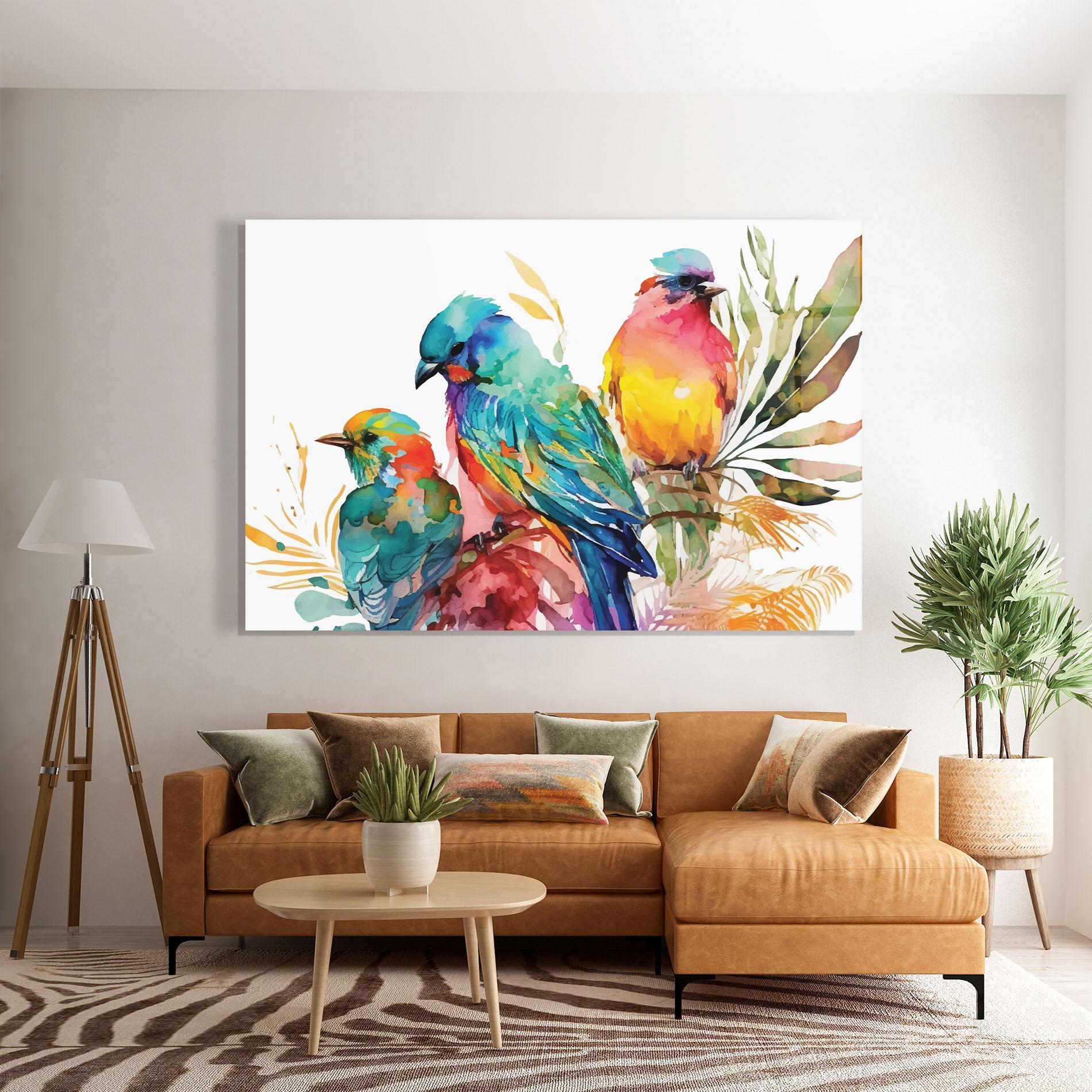 Glasbild Colorful Birds mockup 7