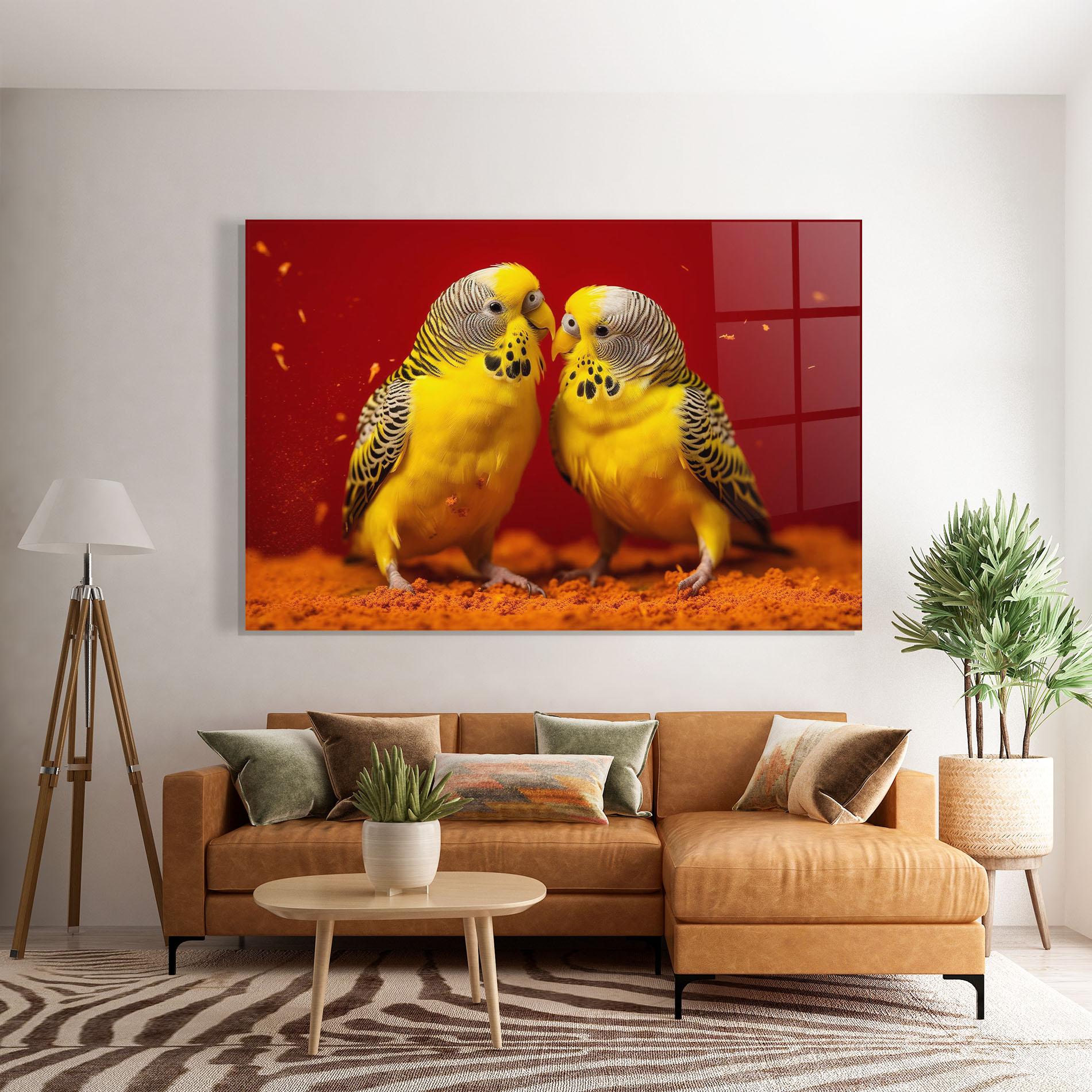 Glasbild Cute Yellow Birds mockup 7