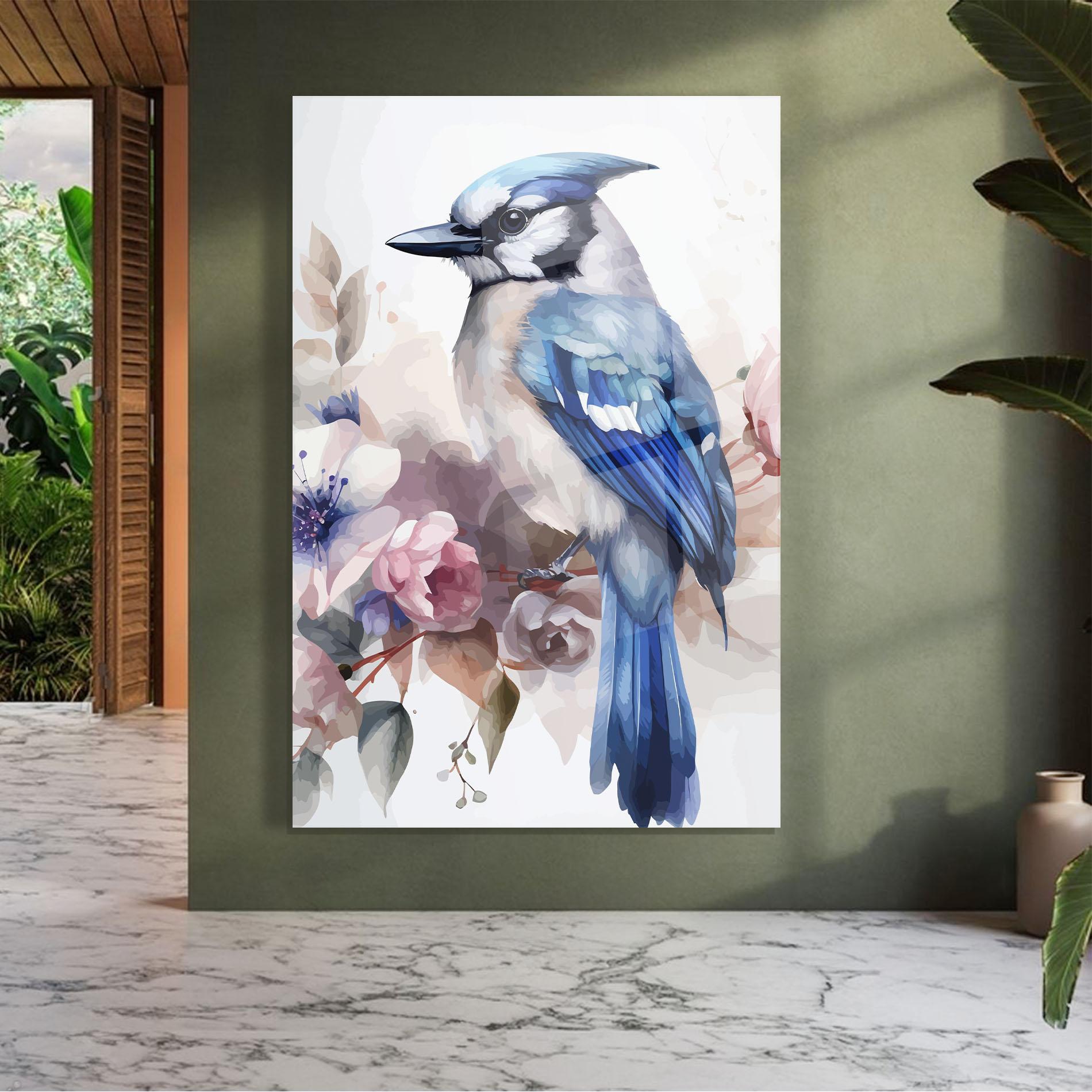Glasbild Bird Pretty Blue mockup 7