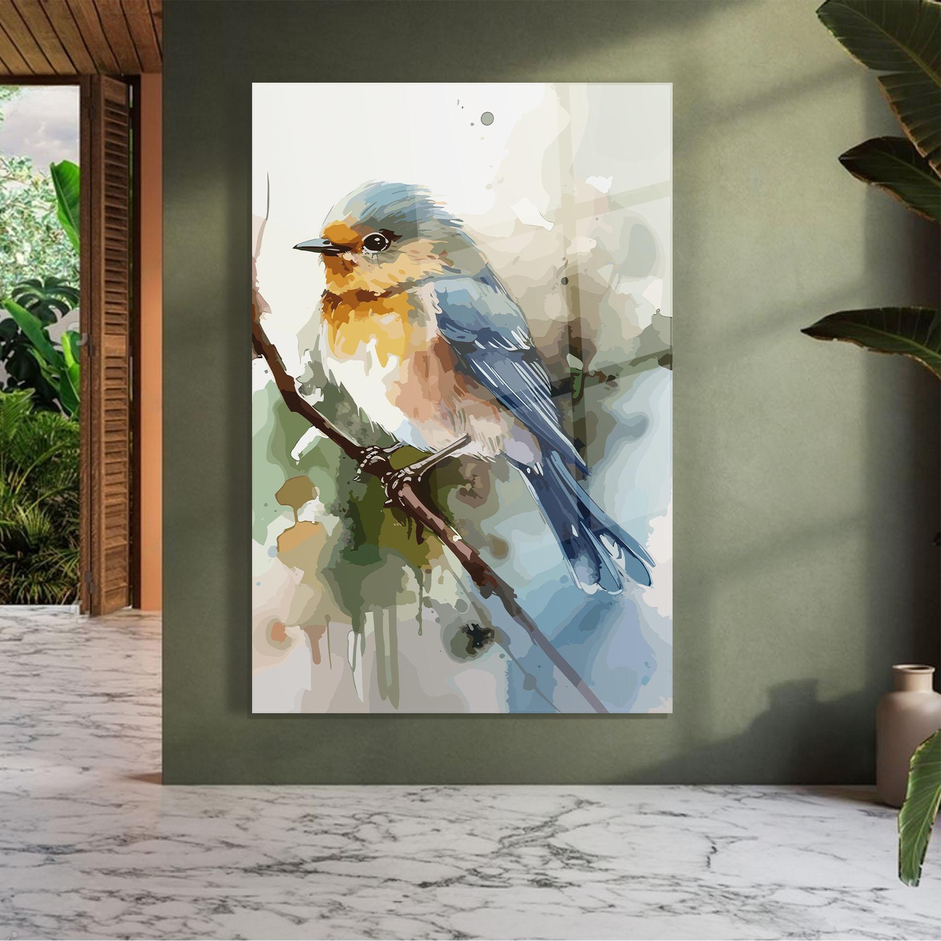 Glasbild Blue Pretty Bird mockup 7
