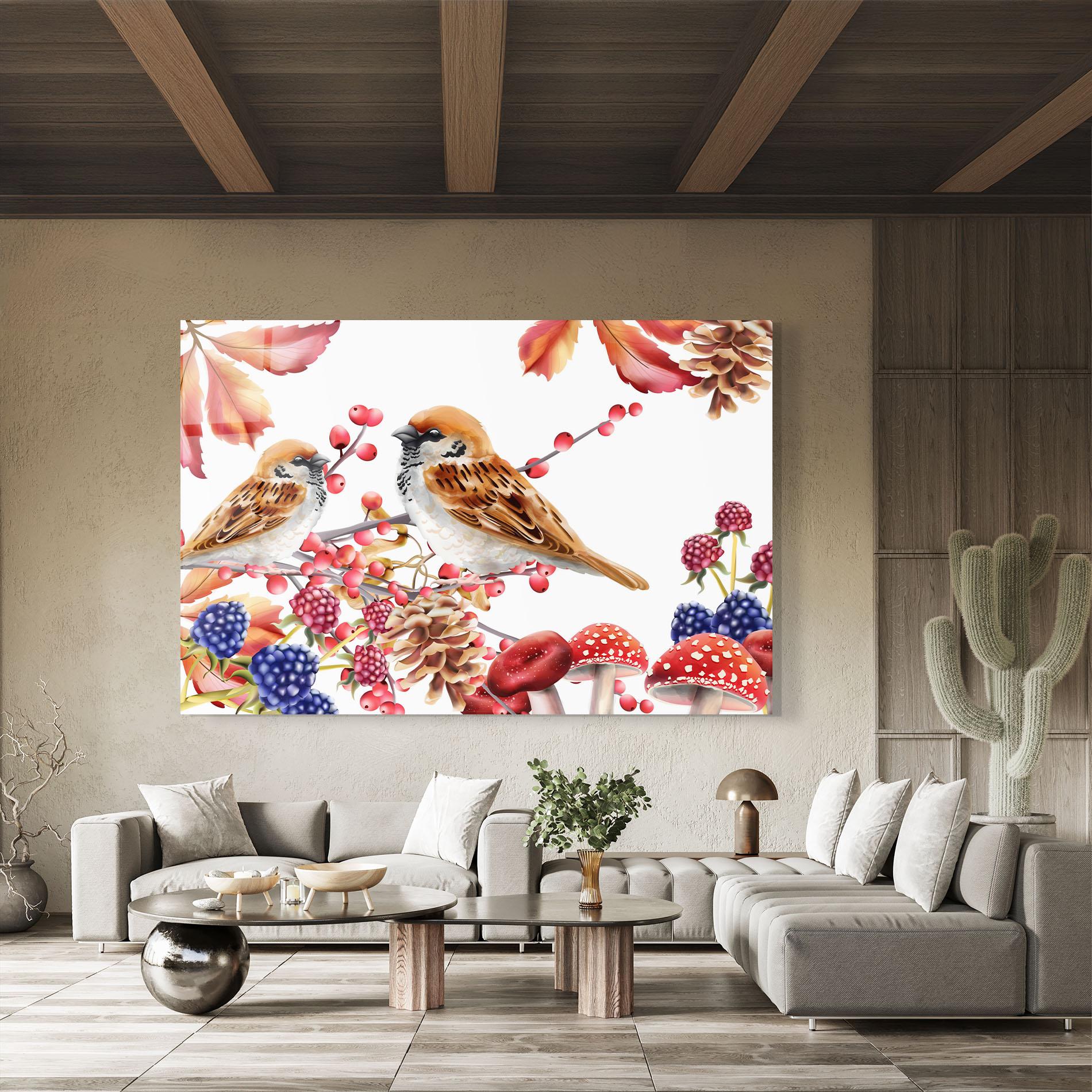 Glasbild Birds And Berries mockup 8