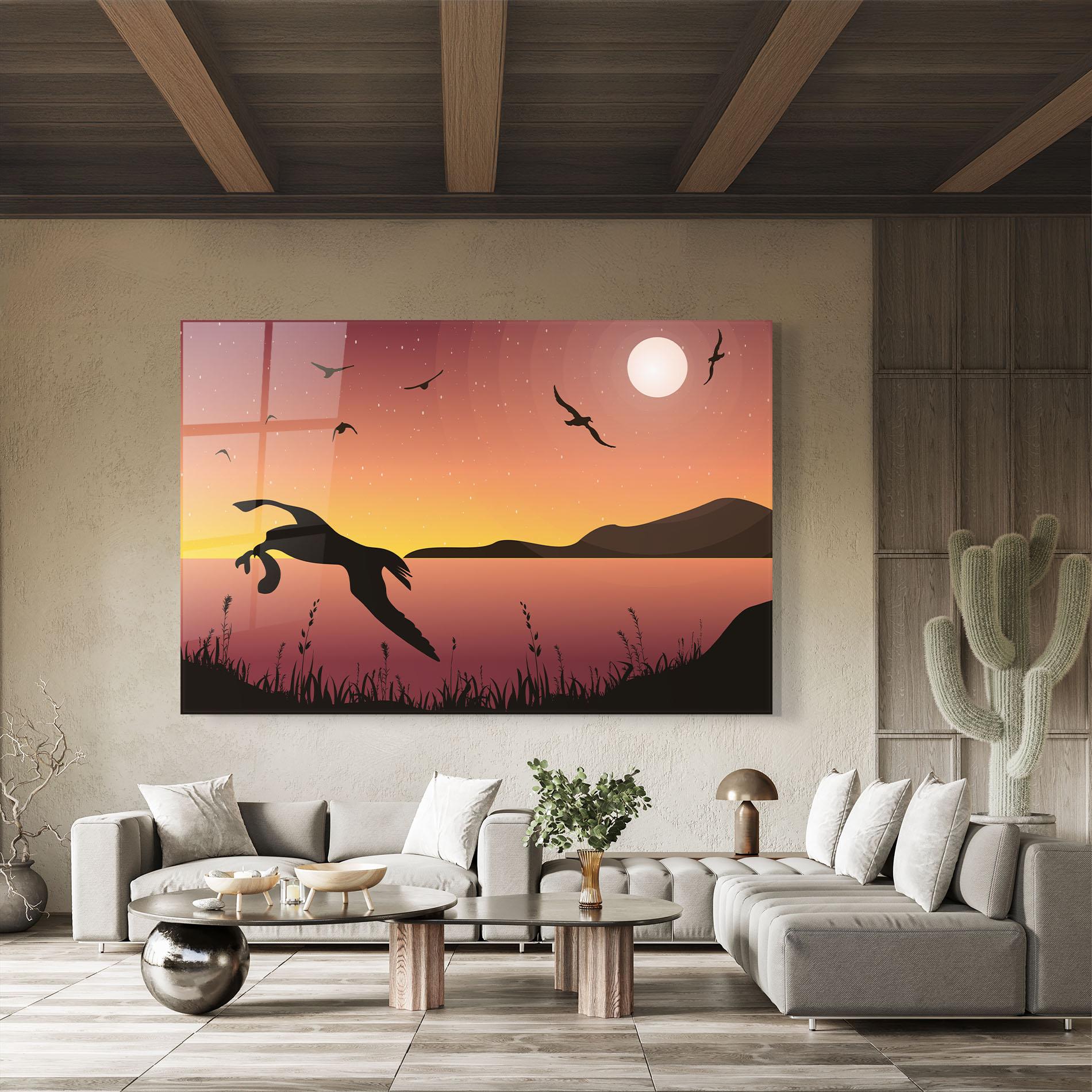 Glasbild Birds Fishing mockup 8