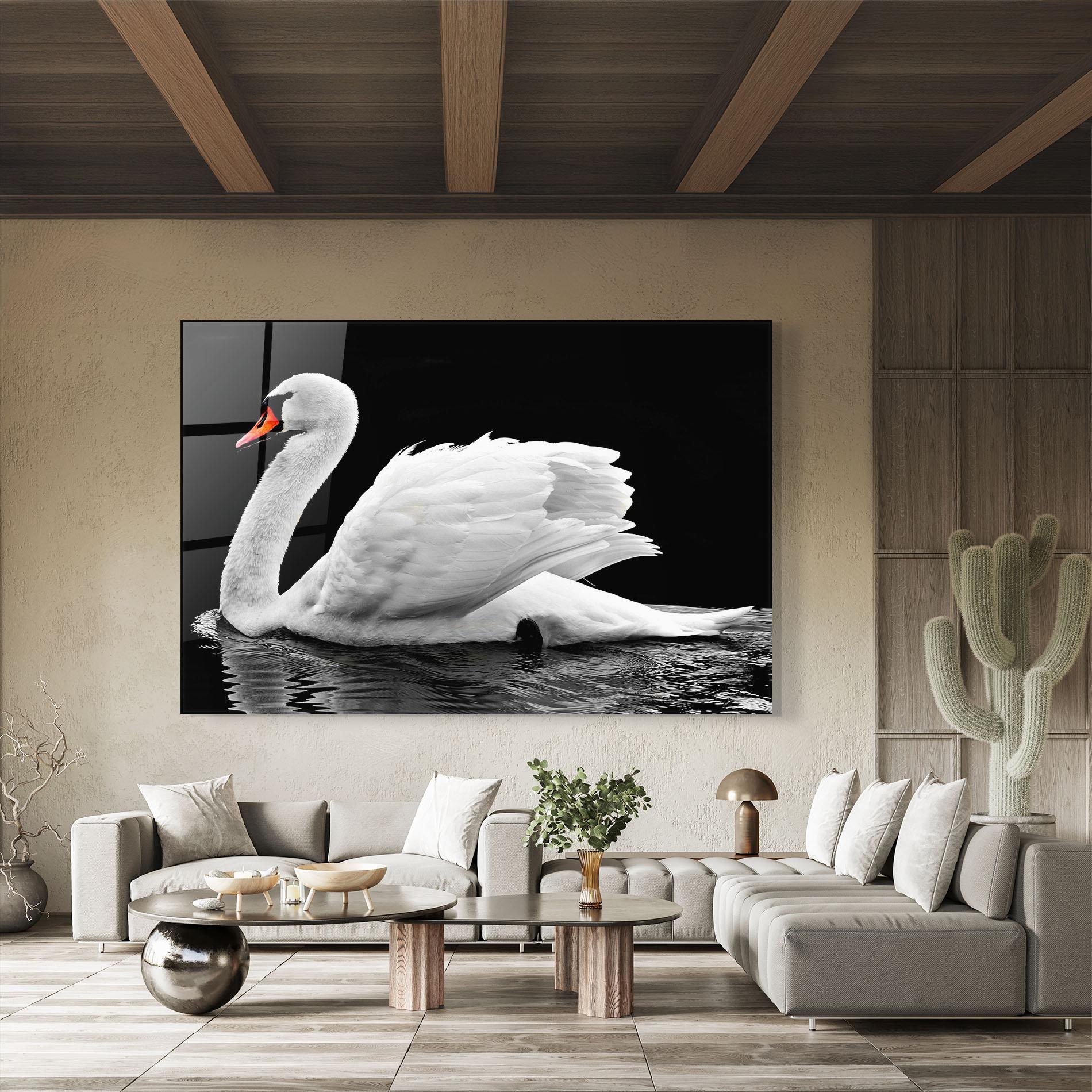 Glasbild Black And White Swan mockup 8