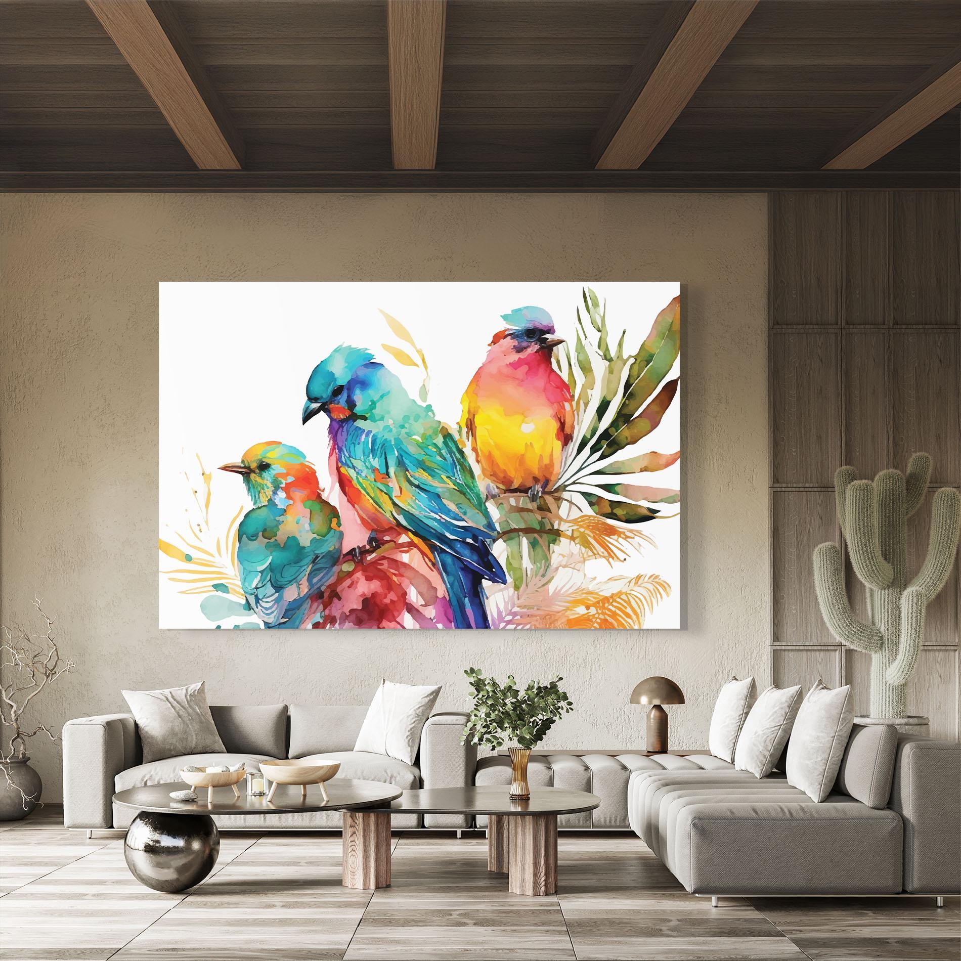 Glasbild Colorful Birds mockup 8