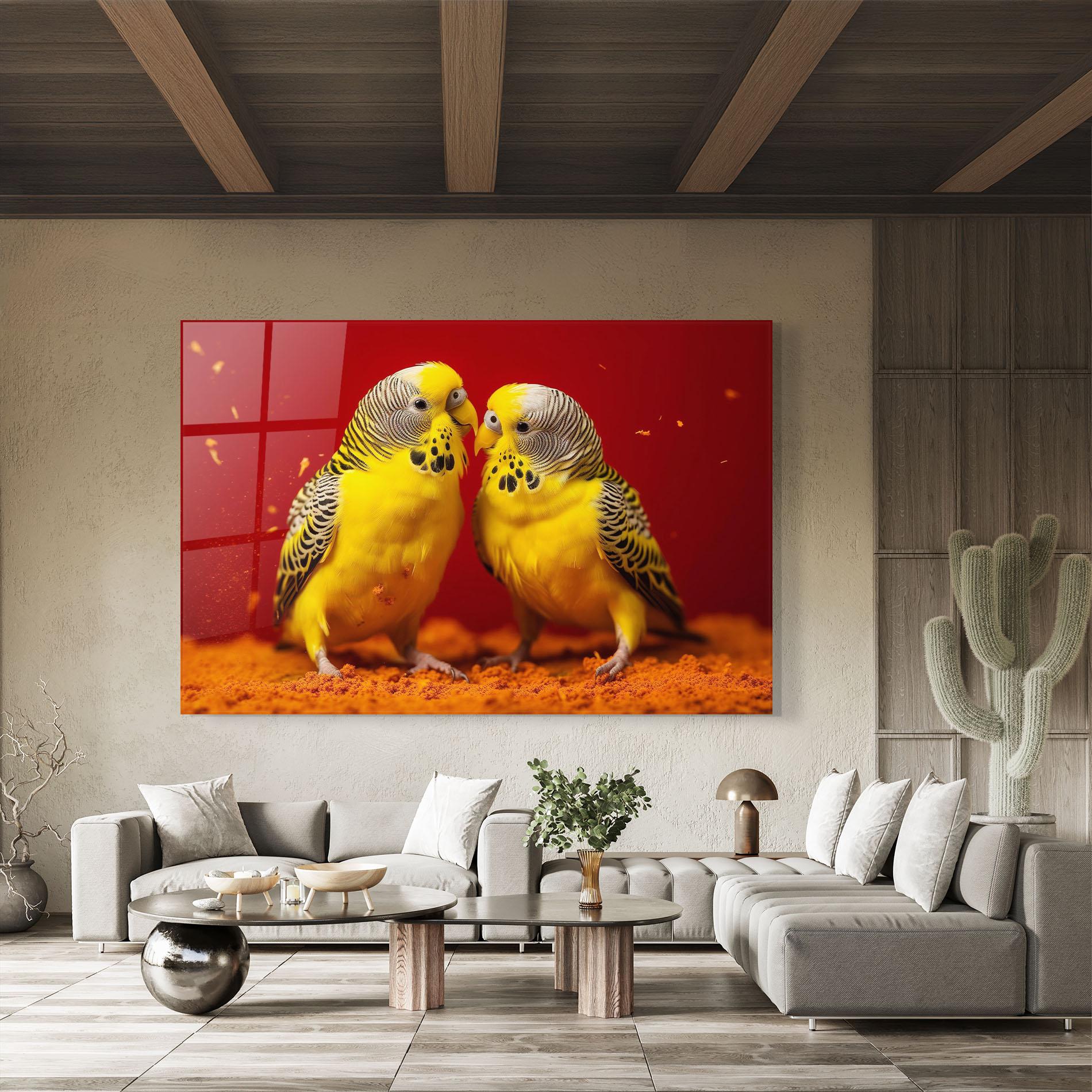 Glasbild Cute Yellow Birds mockup 8