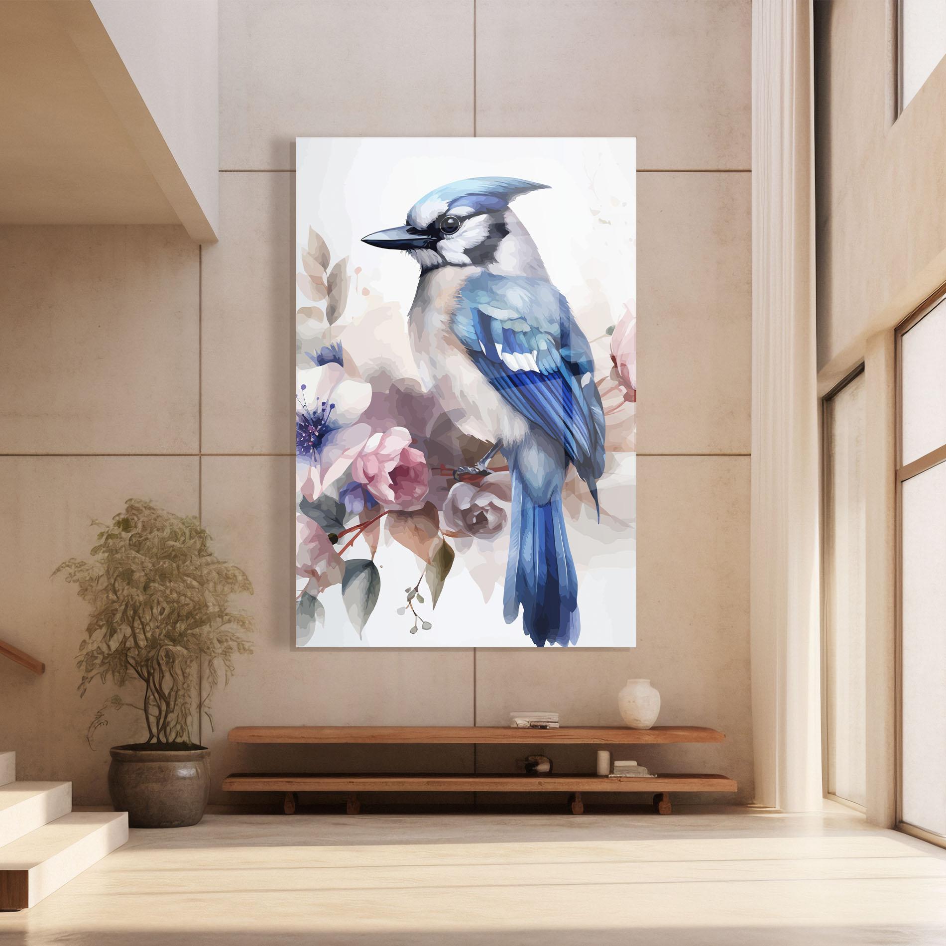 Glasbild Bird Pretty Blue mockup 8