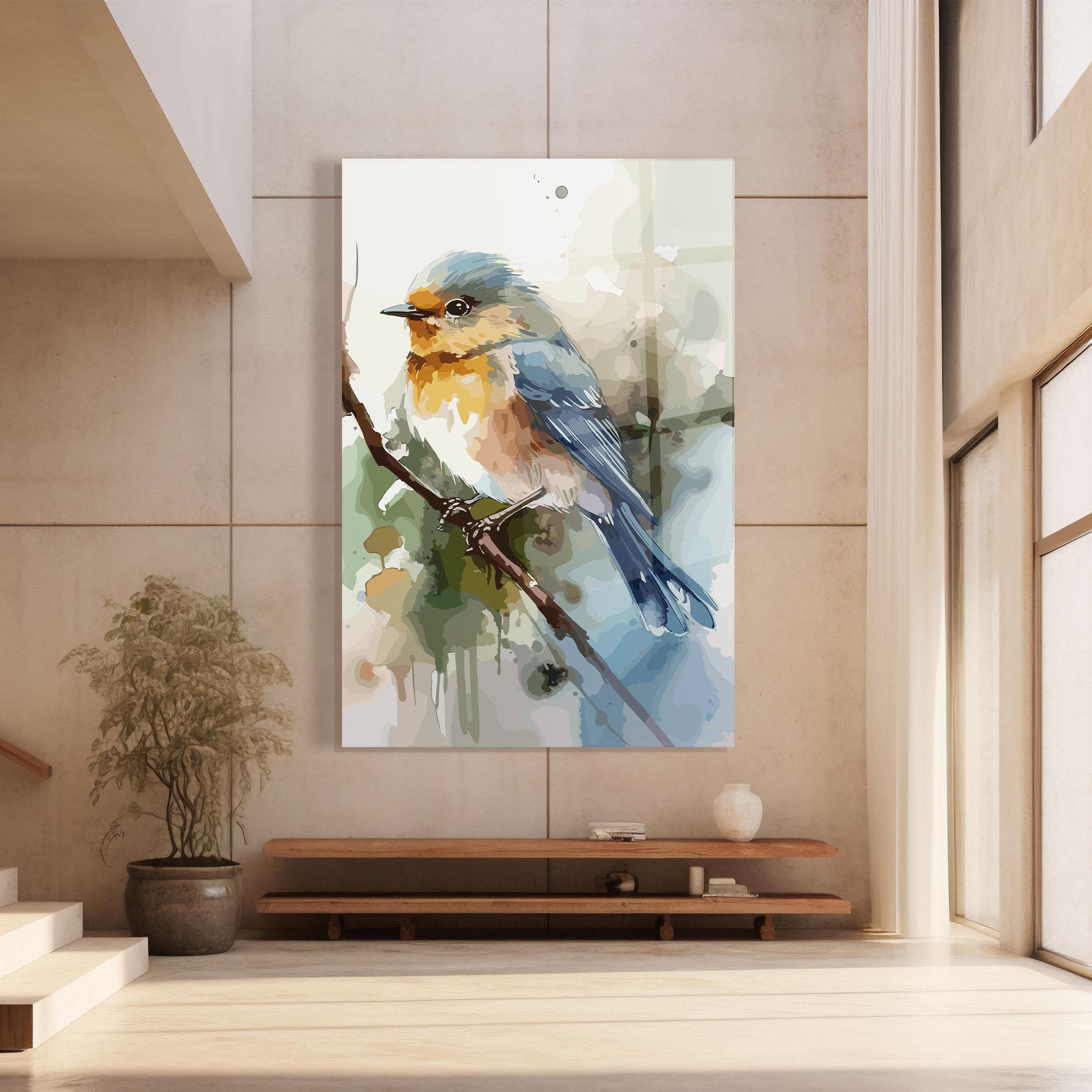 Glasbild Blue Pretty Bird mockup 8