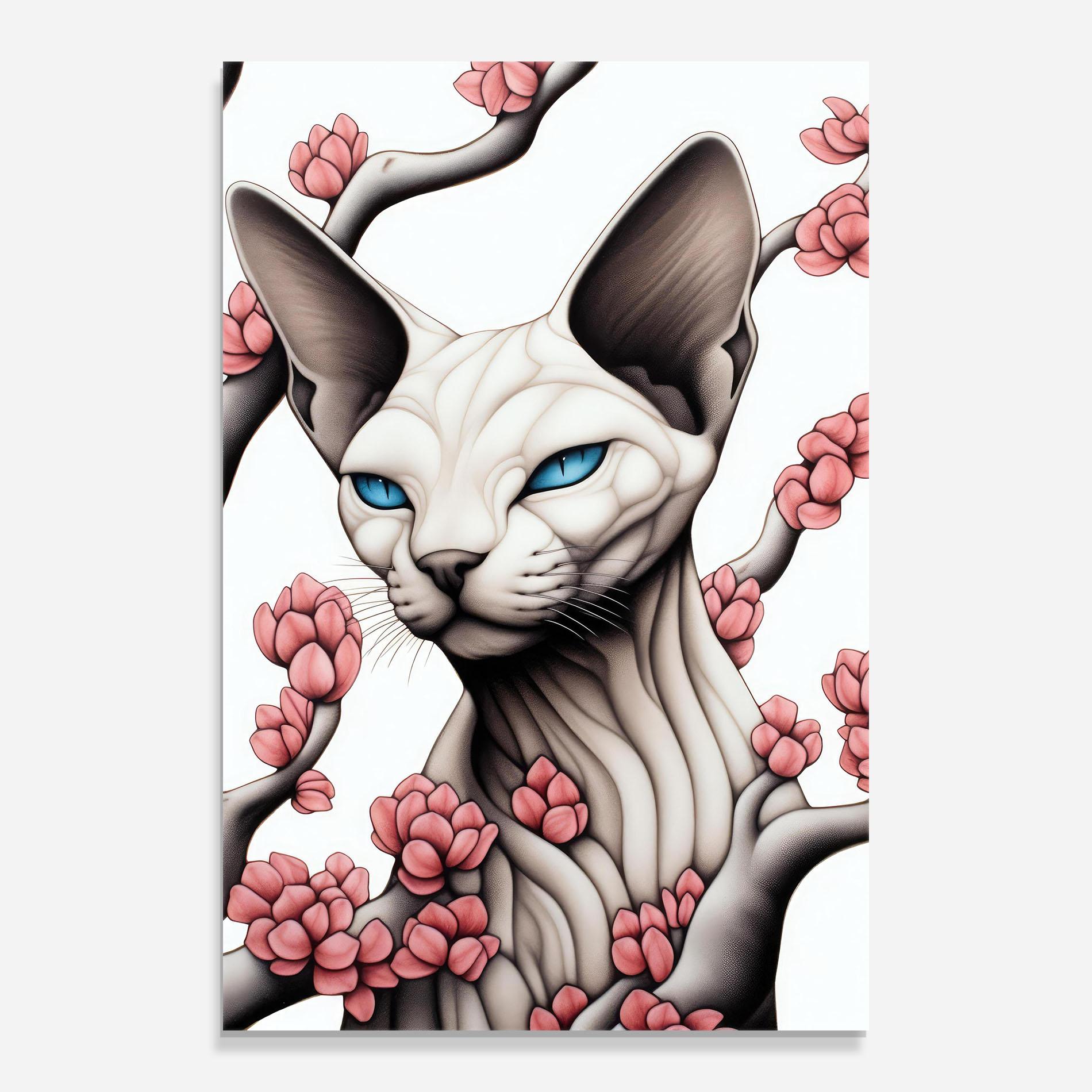 Glasbild Blue Eyes Cat Drawing mockup 0