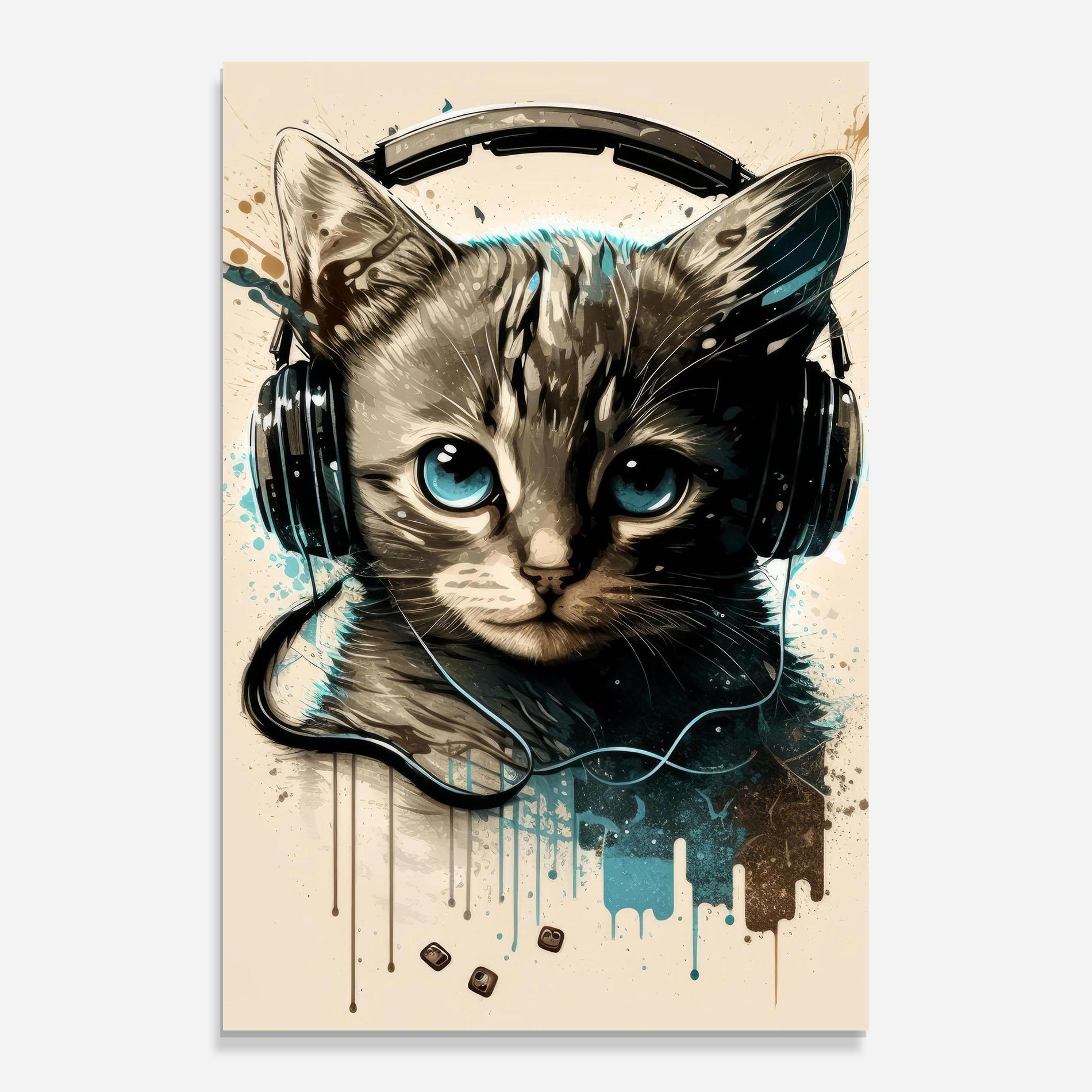 Glasbild Headphones Cute Cat mockup 0