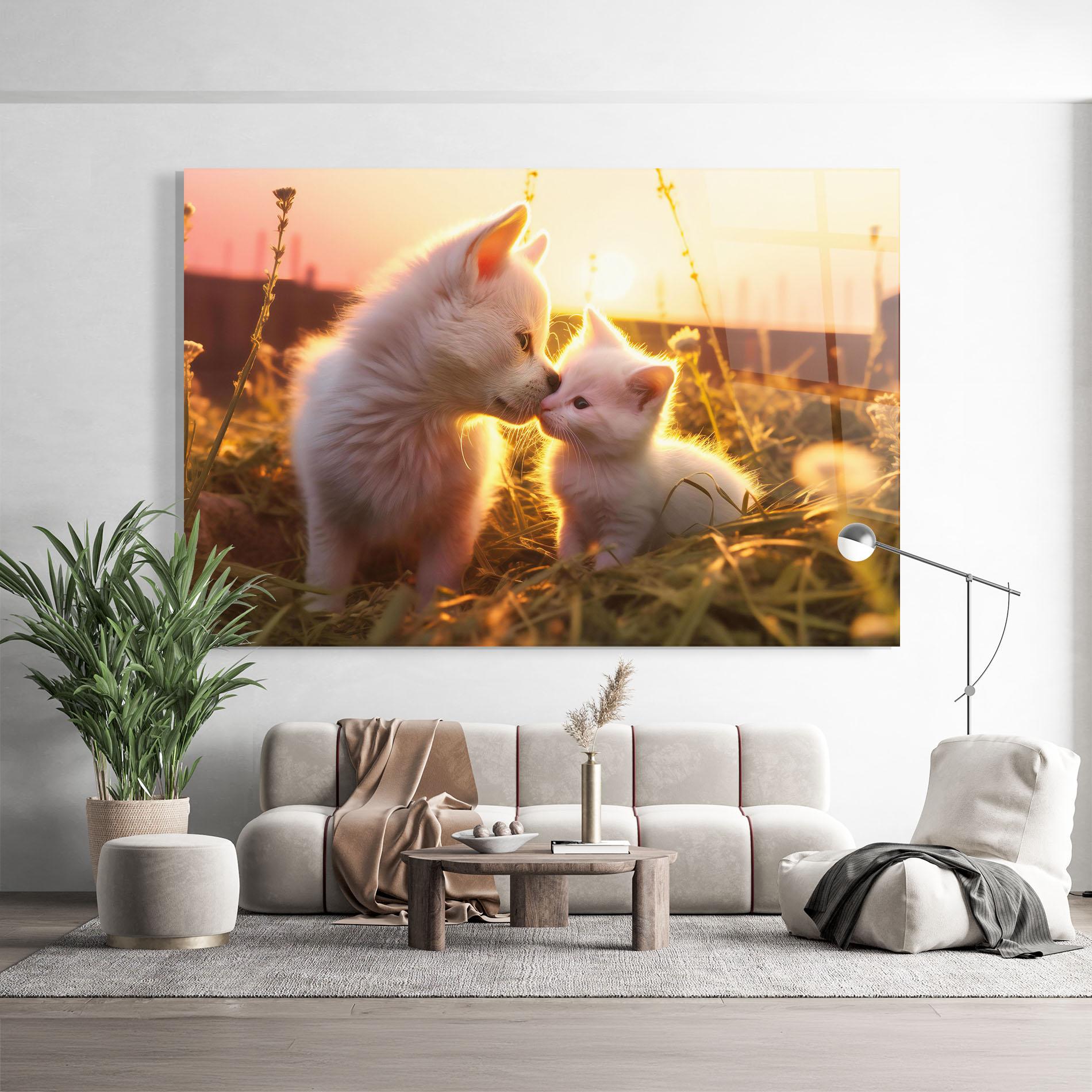 Glasbild White Cat And Puppy mockup 9